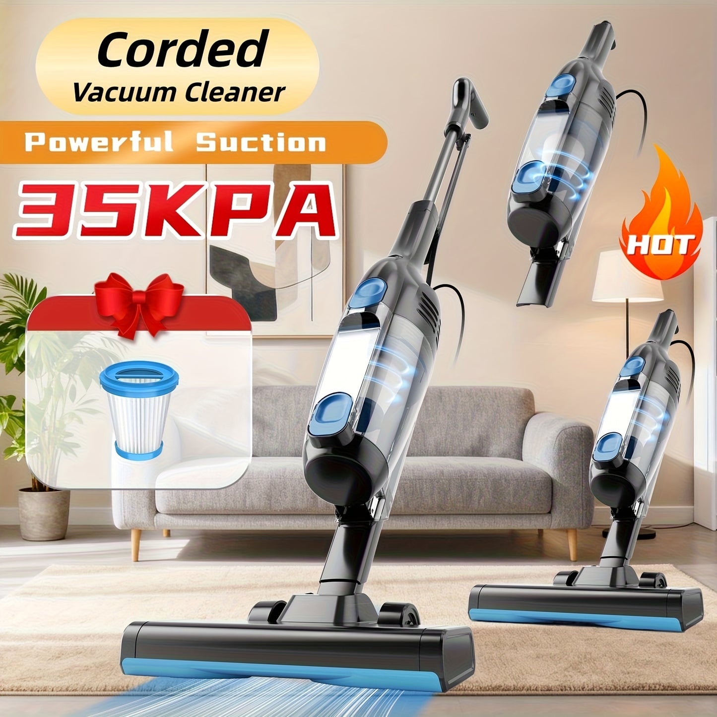 INSE Corded And Cordless Vacuum Cleaner For Home, 35-70KPA 6-in-1Rechargeable Powerful Handheld Vacuum Cleaner/Detachable Battery, Running Time 45 Minutes, 50.5 Oz Dust Cup, LED Brush, Vacuum Cleaners For Home, Hardwood Floor, Carpet And Pet Hair
