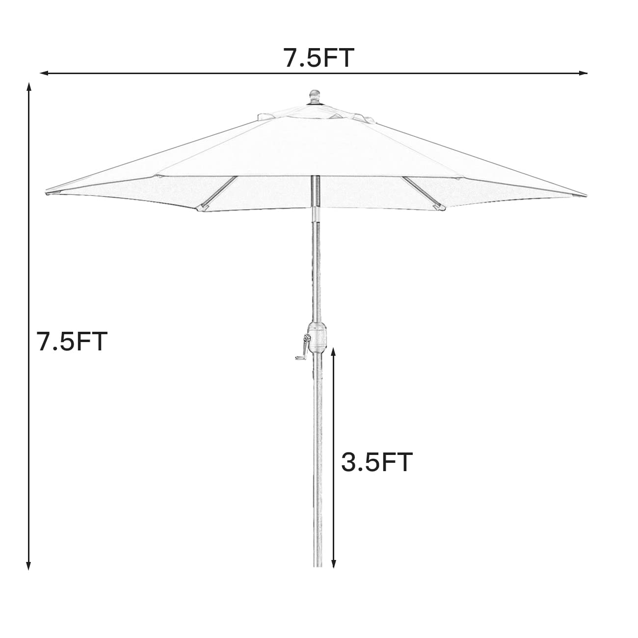 Sunnyglade 7.5' Patio Umbrella Outdoor Table Market Umbrella with Push Button Tilt/Crank, 6 Ribs (Tan)