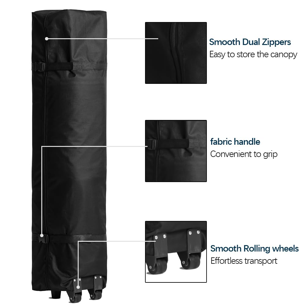 10x10 Pop Up Canopy,Event Tent – One-Person Setup, Waterproof & UV-Blocking, Heavy-Duty Steel Frame, Wheeled Bag & Sandbags – Outdoor Shade for Beach, Camping, Backyard, Tailgate (Black)