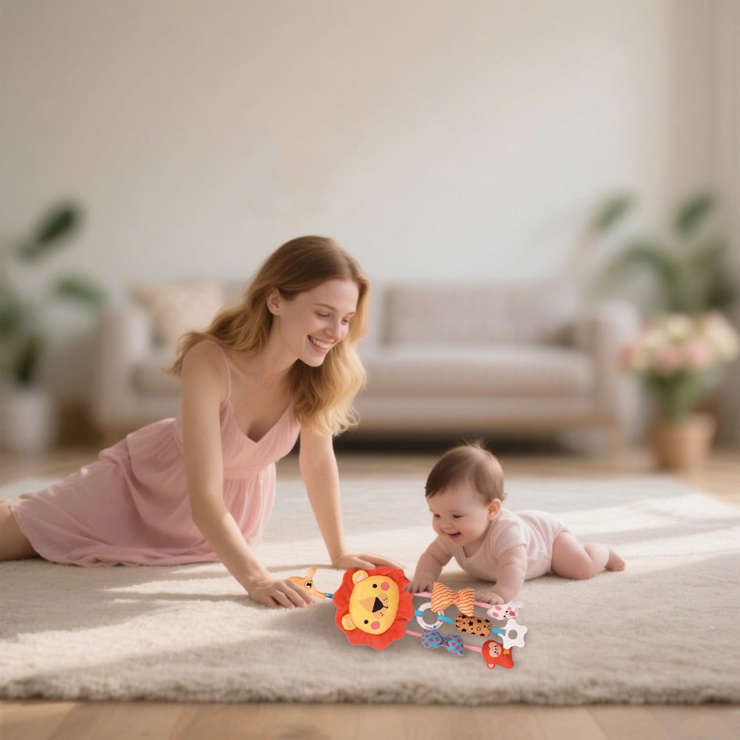 MokukuToys Baby Toys for 0 3 6 9 12 Months, Plush Animal Sensory Hanging Rattle,Newborn Interactive Soft Toys for Baby,Car Seat Stroller Toys Gift for Infant Boy Girl