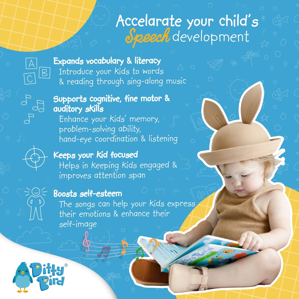 Ditty Bird Touch & Feel Animals Edition Musical Books | Fun Montessori Toys & Learning Resources | Sensory Toys for Kids | Interactive Toddler Books for 1 Year Old to 3 Year Olds | Sturdy Baby Book