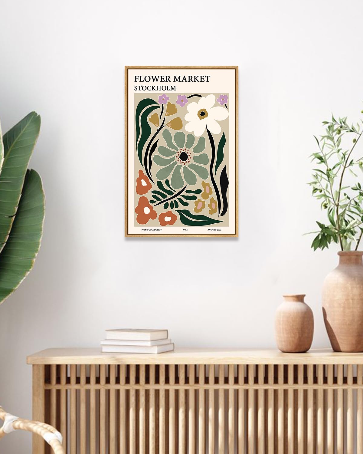Zzuyi Framed Flower Market Wall Art,Green Vintage Botanical Canvas Wall Decor Paintings,Boho Floral Posters Prints Pictures for Bedroom Bathroom Living Room Home Decor 12x16in