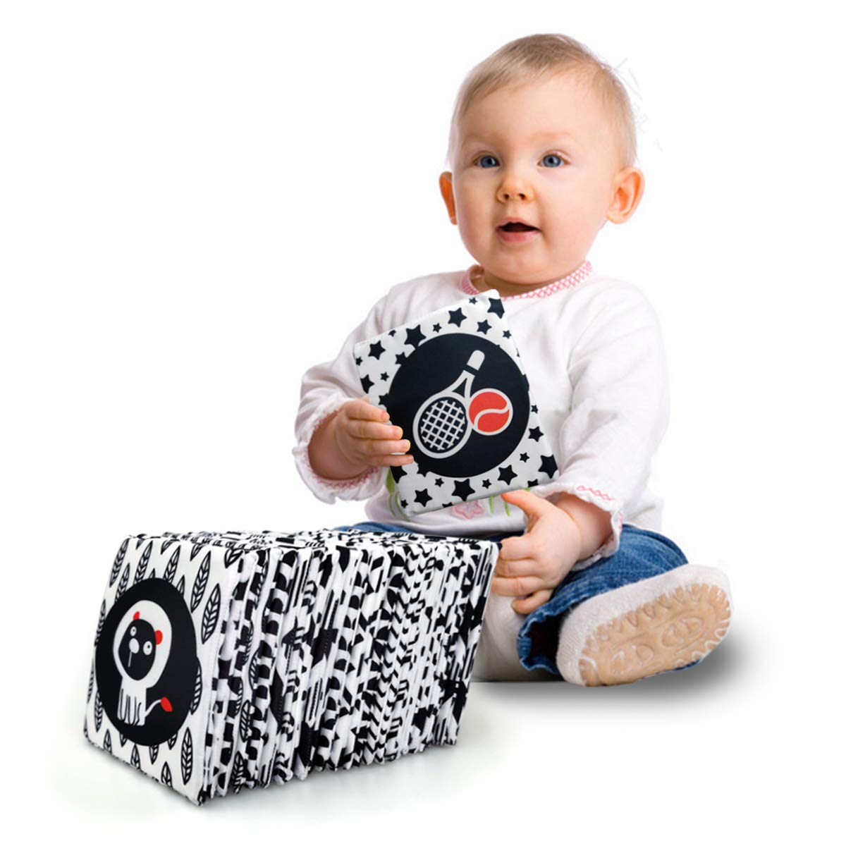 Black White Soft Flash Cards with Cloth Storage Bag for Baby and Infant, High Contrast Newborn Toys for 0 3 6 9 12 Months Boys and Girls, Gifts for Baby Shower(24PCS)