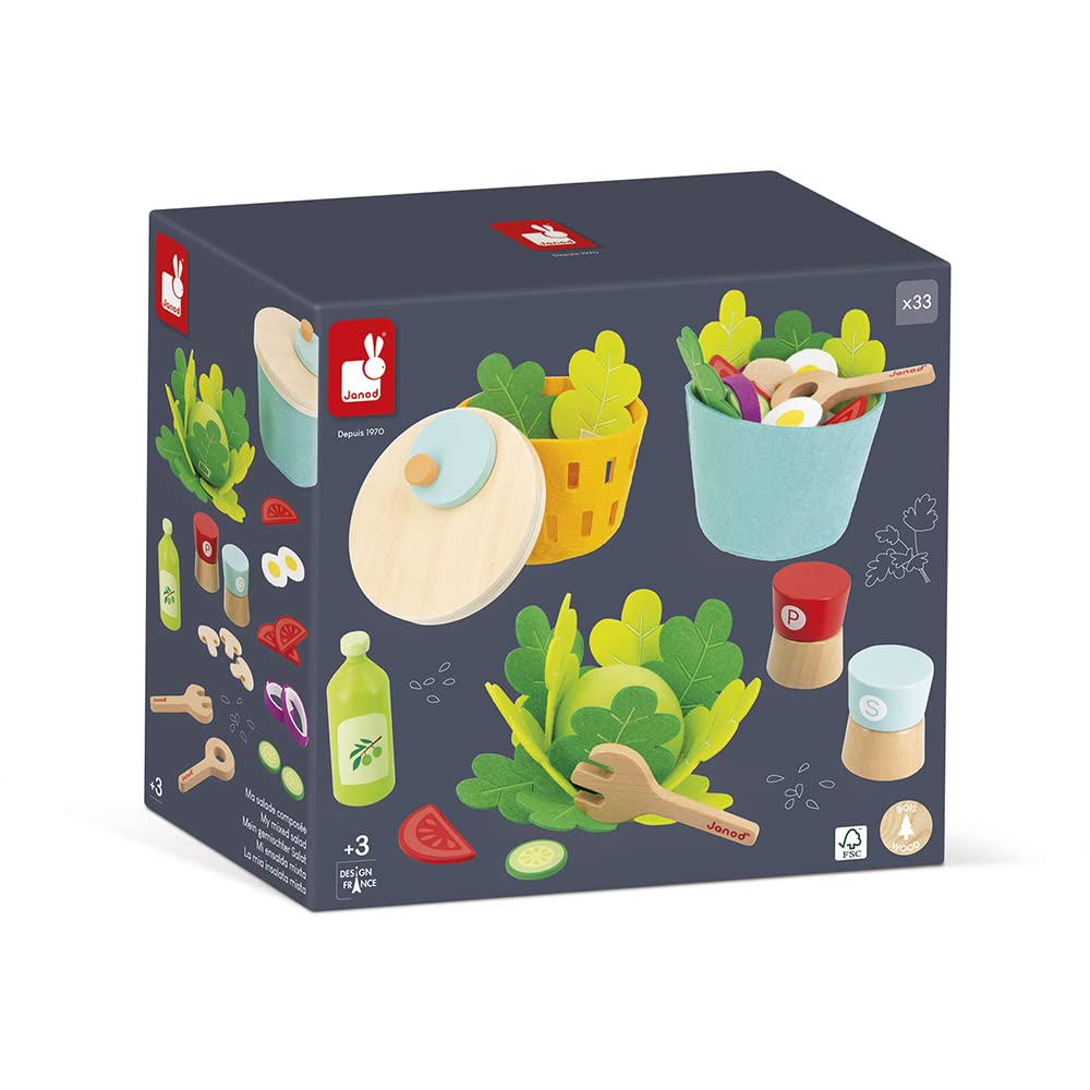 Janod - My Mixed Salad - 33 Piece Pretend Play Kitchen Set - 3 Years + J06595