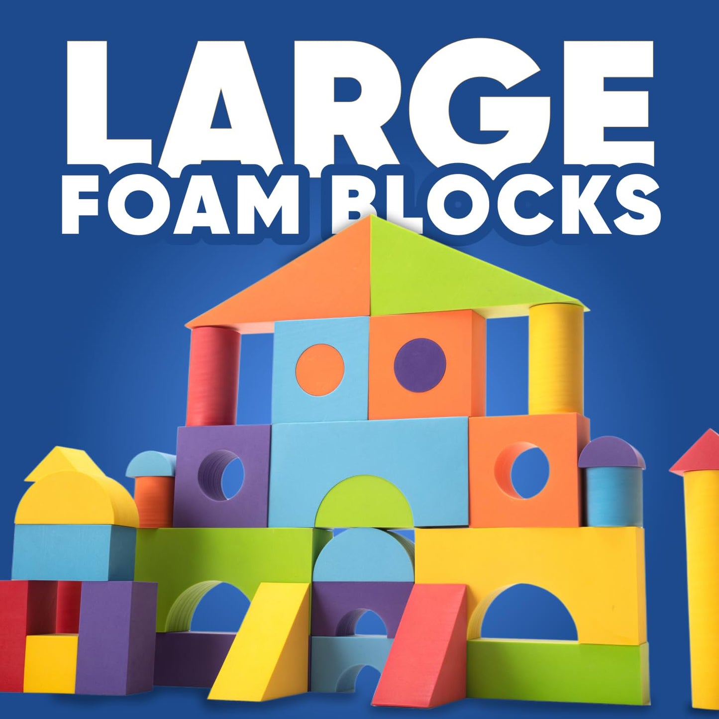 Set of 34 Large Foam Blocks for Toddlers - Stacking Soft Blocks for Kids with Shapes & Colors Learning - Construction Building Preschool Toys - Soft Toy for Daycare Toddlers 3-5 & Above