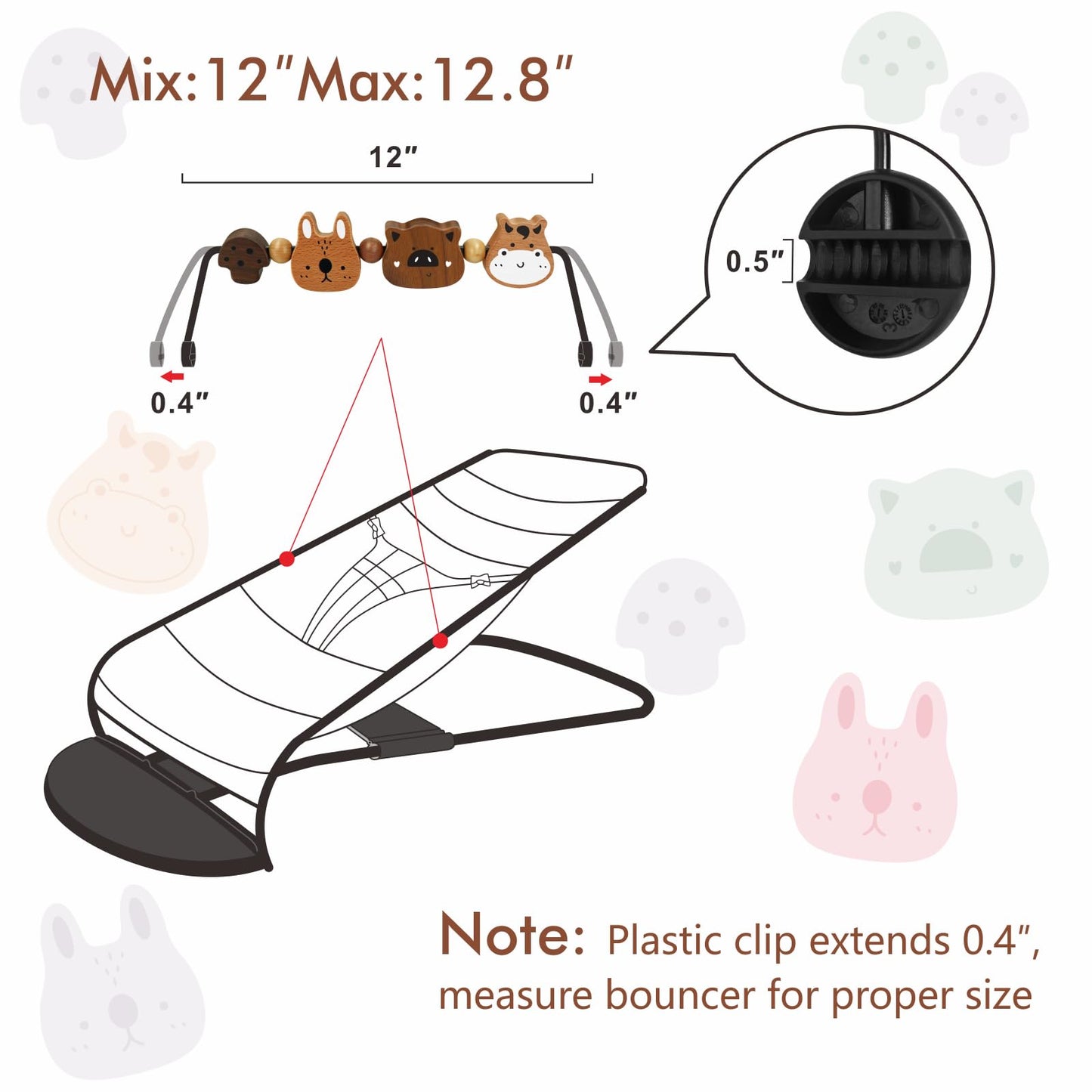 iGRATENS Baby Bjorn Bouncer Toy Bar - Toy Bar for Baby Bouncer Soft & Bliss, Easy to Attach and Remove, 360°Rotating Natural Wooden Toys, Exciting Design for Curious Babies, Farm Animals