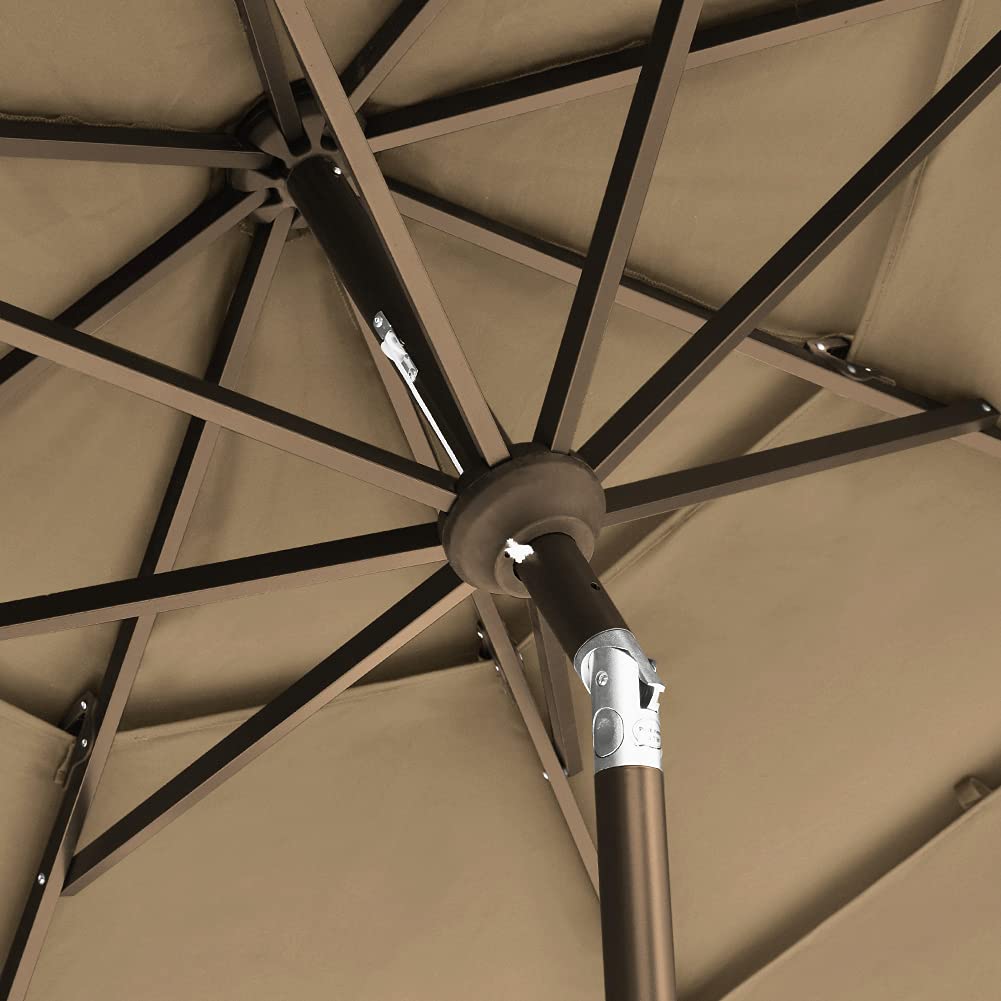 EliteShade USA 10-Year-Non-Fading 9ft 3-Tier Market Patio Umbrella, Commercial Grade Outdoor Table Umbrella with Crank Open, Windproof & UPF 50+ UV Protection, Heavy Duty Ventilation for Garden, Deck, Pool, Backyard, Beach & Bistro, Heather Beige