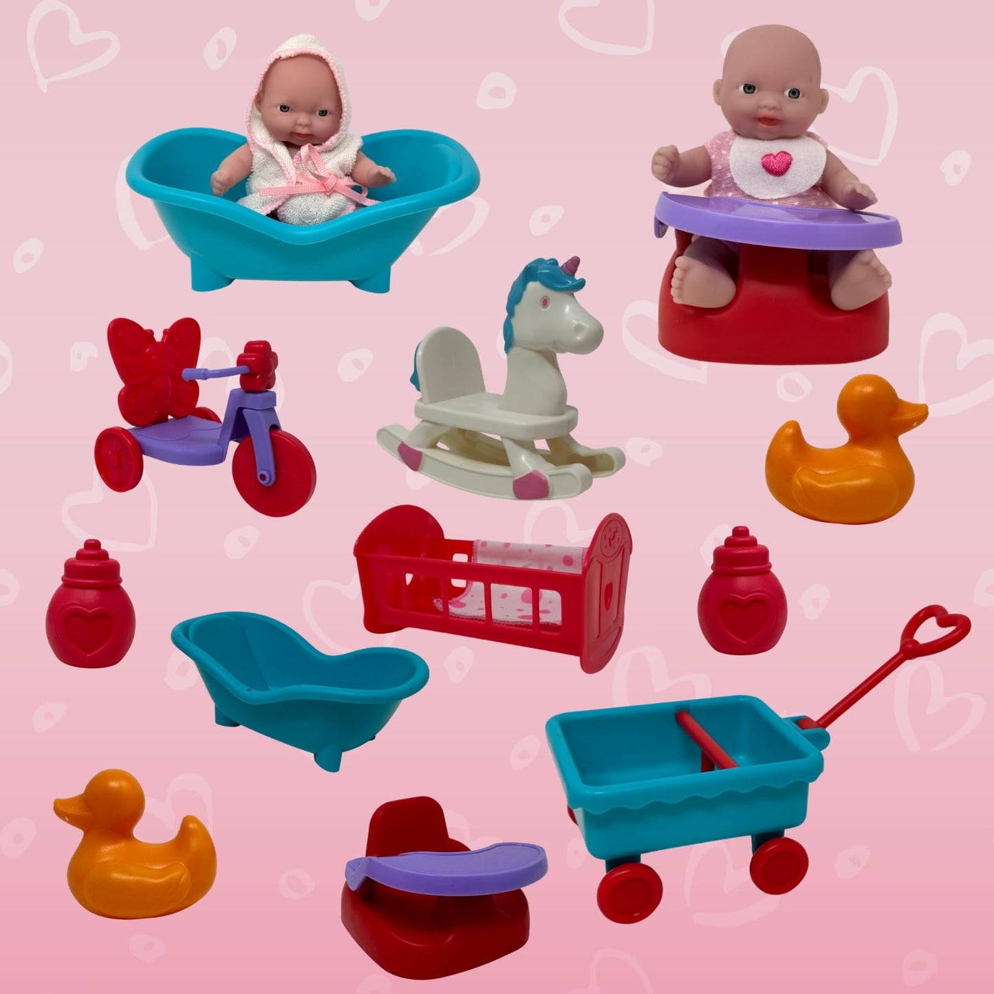 Mini Baby Doll Set, Small Baby Doll Playset with Mini Doll Accessories & 5 inch Doll Furniture, Mini Dolls for Girls, Small Dolls for Girls, Mini Baby Dolls Toy Play Pack, 15pc Tiny Baby Doll Sets