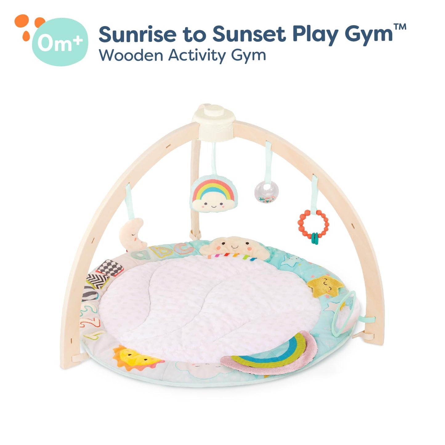 B. toys – Wooden Baby Gym & Soft Play Mat with 5 Hanging Sensory Toys for Newborns – Sunrise to Sunset Design – Tummy Time & Motor Skills – for Babies 0+ Months