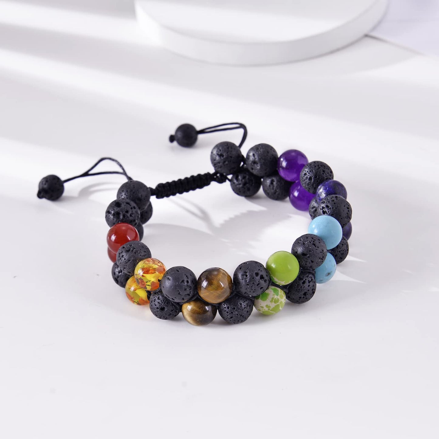 GelConnie Chakra Healing Bracelet Lava Rock 7 Chakra Bead Bracelets Stress Relief Yoga Beads Anxiety Bracelet Aromatherapy Essential Oil Diffuser Bracelet Bangle for Women Birthday Gift