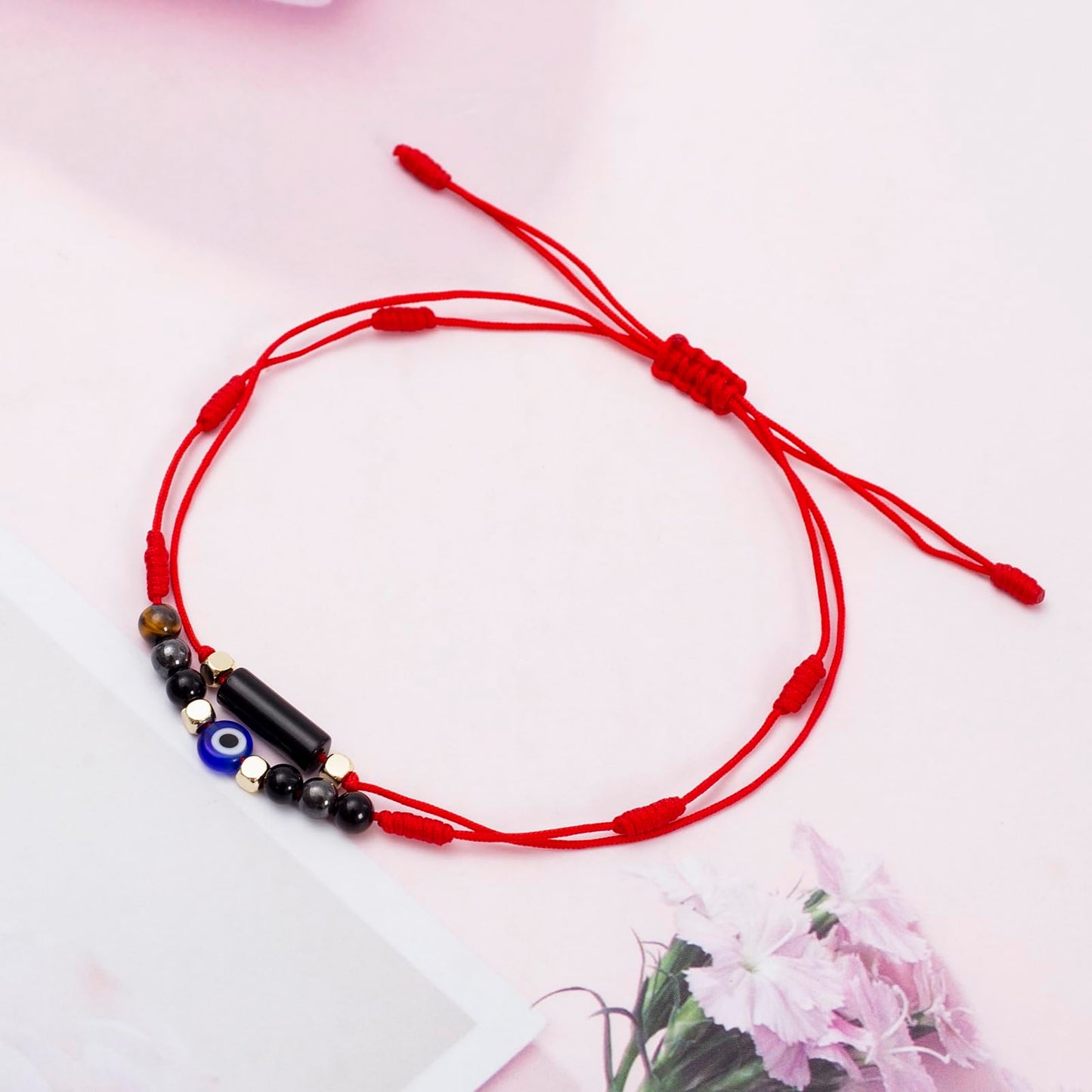 MTJAHPS Protection Bracelet, empath protection, black obsidian Crystals and Healing Stones Bracelet for Women ,Luck ,Anxiety and Stress Clam Bracelet (Evil Eye 7 Knot)