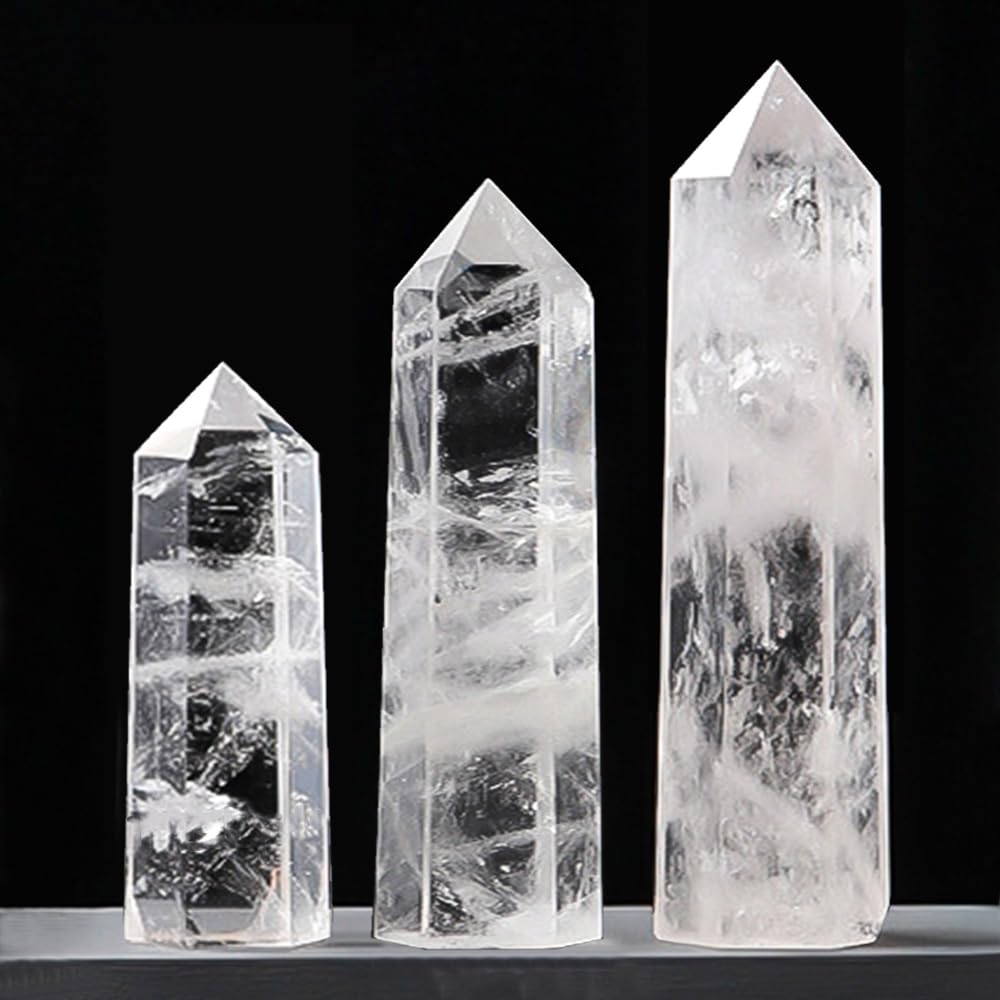 7PCS 2.2-2.6" Natural Crystals Tower Figurine Ornaments Polishing Rose Quartz Amethyst Stone Hexagonal Point Wand Obelisk Statue for Aquarium Decorative Rocks Gifts Home Decor(2.2inch/7pcs)