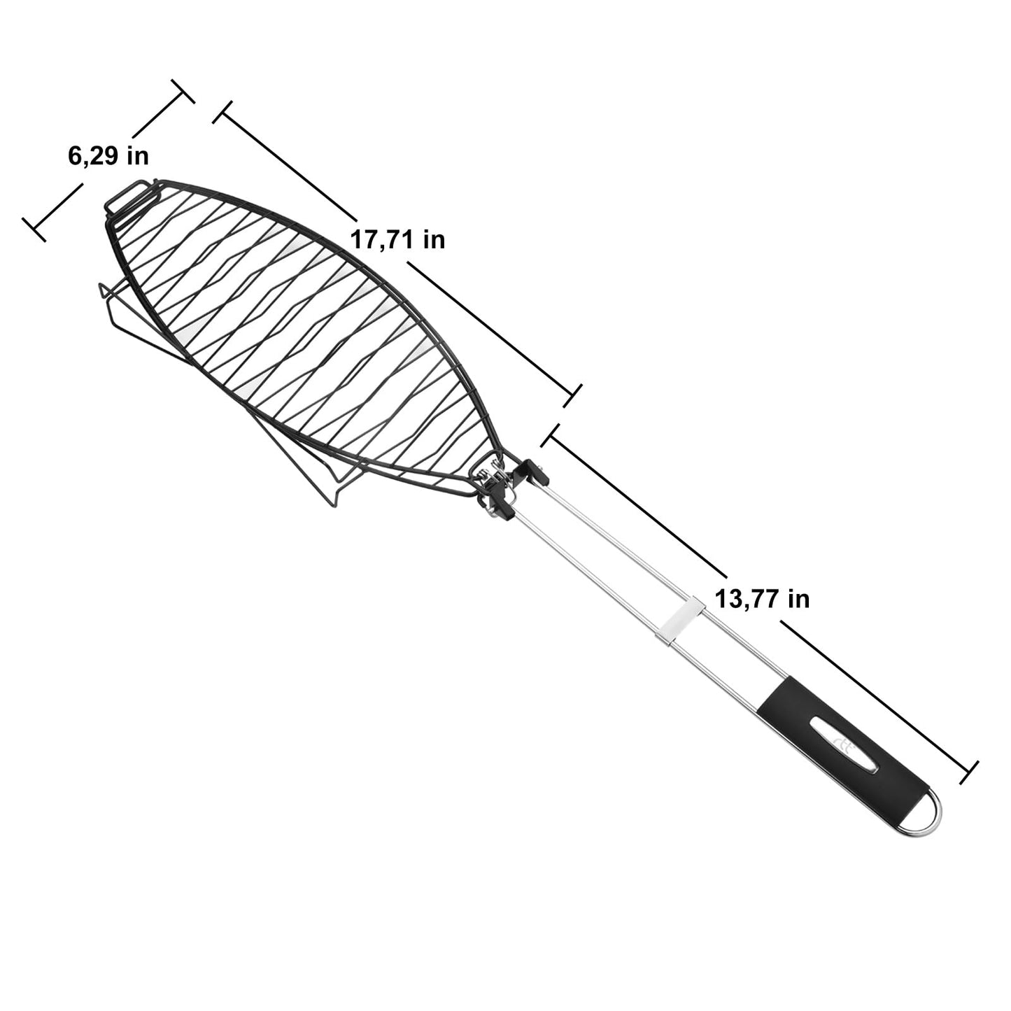 Fish Grilling Basket for Grill - Stainless Steel Basket, Non-Stick Fish Rack for Grilling with Adjustable Lock Removable Handle, Ideal for BBQ, Camping, Charcoal and Gas Grills
