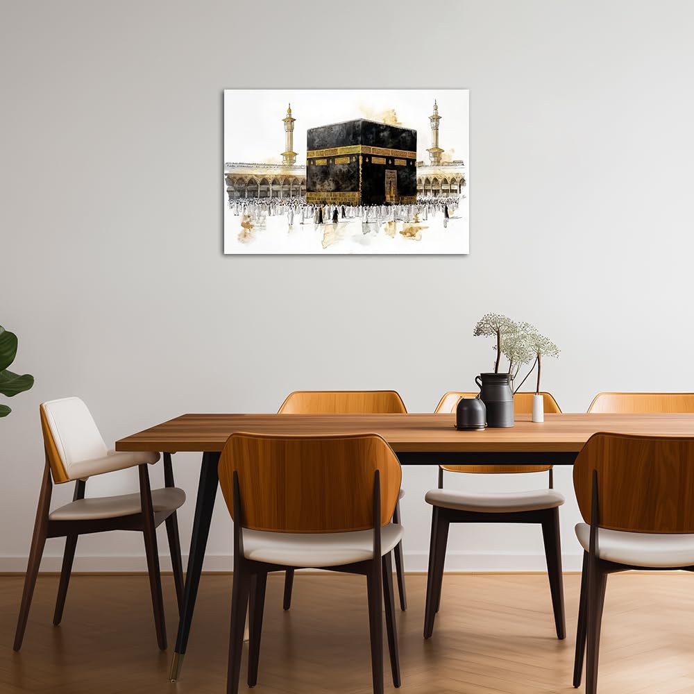 TIEHAOMAI Islamic Canvas Wall Art Muslim Pilgrims Poster Islamic Mural Canvas Prints Mecca Mosque Paintings for Living Room Decor(Mosque-1,12x18inch (30x45cm)