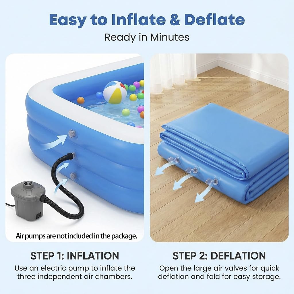 Inflatable Swimming Pool 71”×51”×24” Large Inflatable Pools, Blow Up Pools Durable Family Pool for Summer Water Party, Outdoor, Garden Backyard(180×130×56CM)
