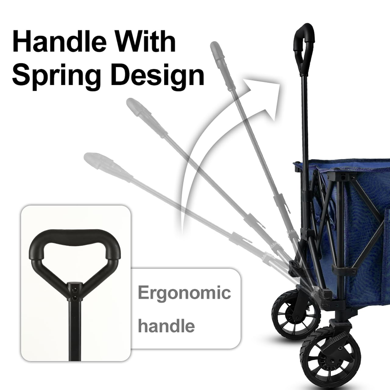 Whitsunday Folding Collapsible Utility Wagon, 400Lbs Heavy Duty Outdoor Park Beach Wagon with Table and Side Pocket for Garden Camping Sports Shopping Dark Blue