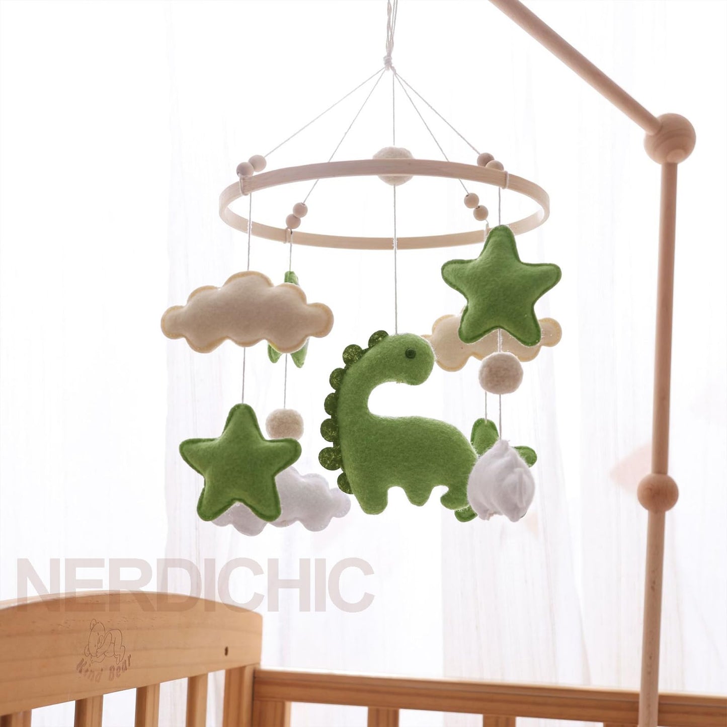 Baby Crib Mobile for Boys Girls, Nursery Decor Mobile for Bassinet, Gender Neutral Mobile Crib Accessories for Infant Bedroom Hanging Newborn Gift - Dinosaur Diplodocus, Cloud, Stars
