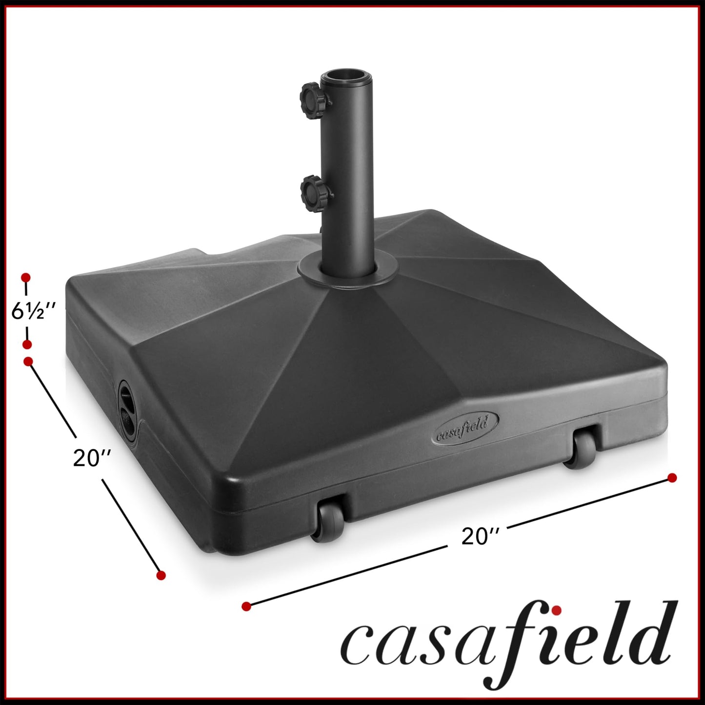 Casafield Patio Umbrella Base – Fillable to 100 lbs. Weighted Stand with Wheels for Outdoor / Lawn or Pool Deck Umbrellas up to 10 FT - Black
