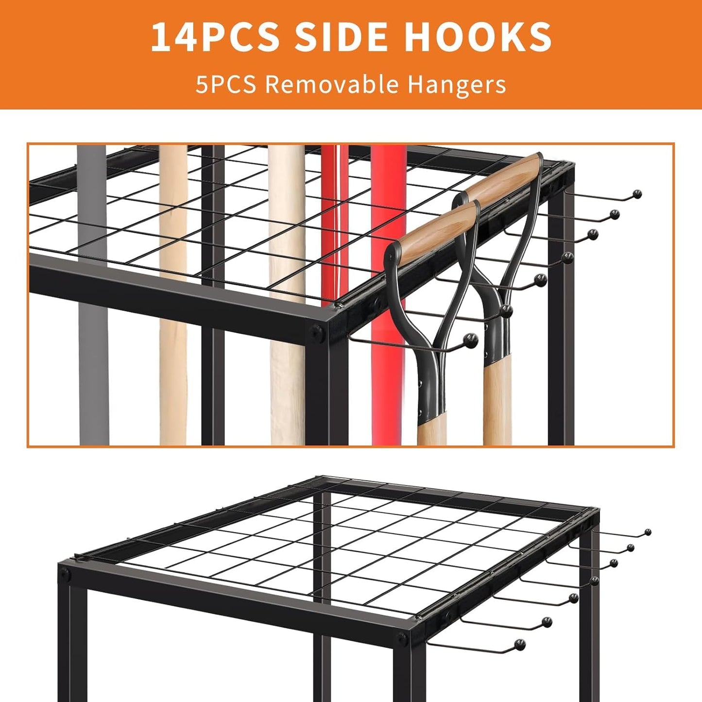 HobbyField Garden Tool Organizer, 15 * 15 * 27 Yard Tool Storage Rack for Garage, Shed, and Outdoor Use, Partitioned Tool Stand for Rakes, Shovels, Brooms, and More
