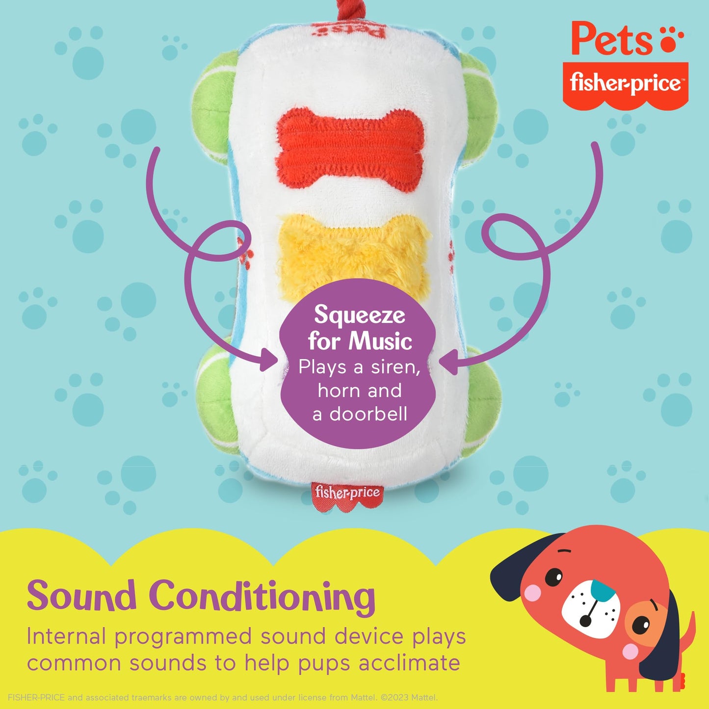 Fisher-Price for Pets Sound-Bites Plush Toy Xylophone for Puppies, Sounds Desensitize Pups to Noises - Noise-Making Chew Toy for Puppies - Multifunctional Dog Toy