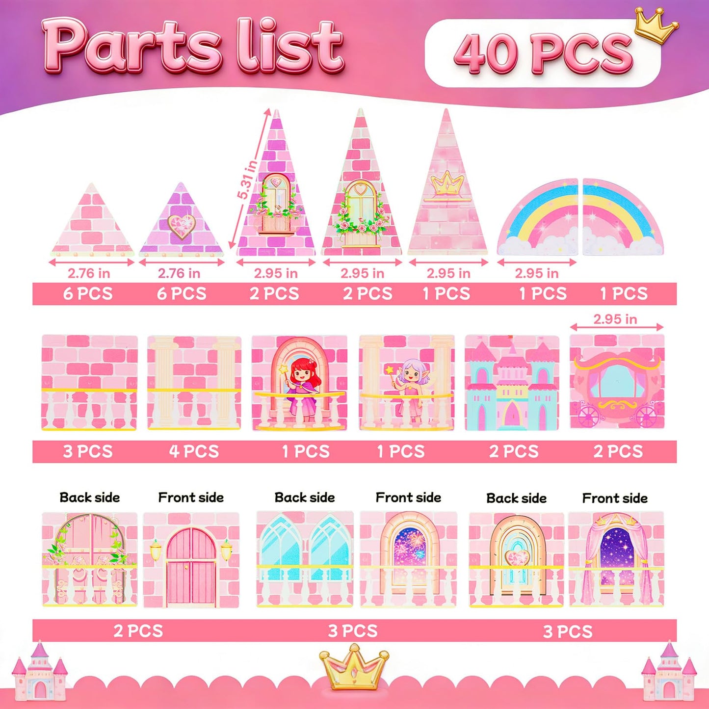 LATI Magnetic Tiles Princess Castle Building Toy for Kids, Double-Sided Magnetic Blocks for Day & Night Play, Open-Ended STEM Educational Toy, Compatible with Other Brands, Gift for Girls Ages 3–8
