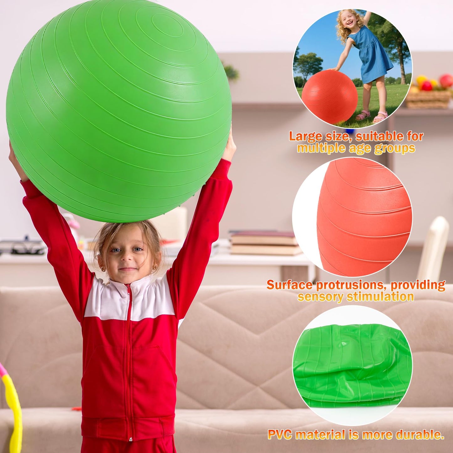 ZSMKJIAYE 18-Inch Jumbo Playground Balls - 3 Pack Giant Inflatable Bouncy Kickballs for Kids & Adults, Big Balls for Backyard Grass Play, Sports, Gym, Recess, Indoor & Outdoor Games with Hand Pump