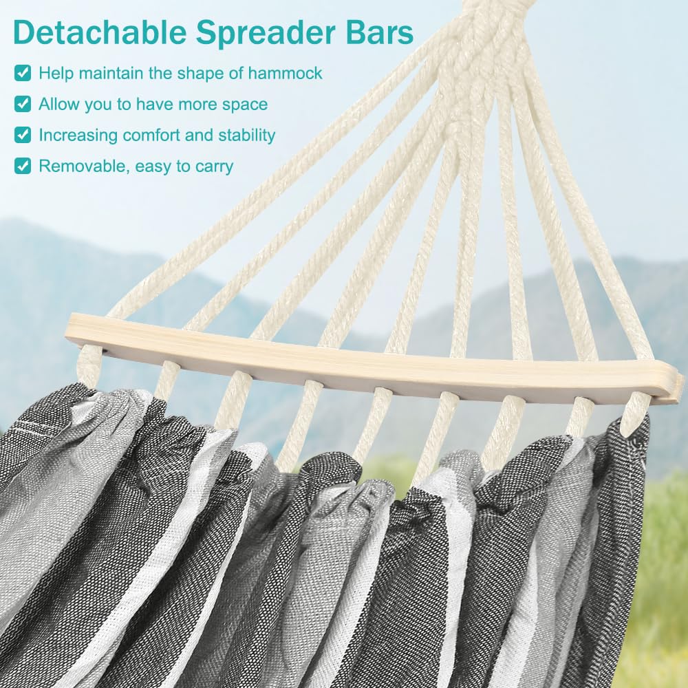 MOSFiATA Hammocks Portable Camping Hammock Upgraded 550lb Comfortable Fabric Hammock with Two Anti Roll Balance Beam and Sturdy Tree Straps for Camping, Patio, Backyard, Outdoor(Grey)