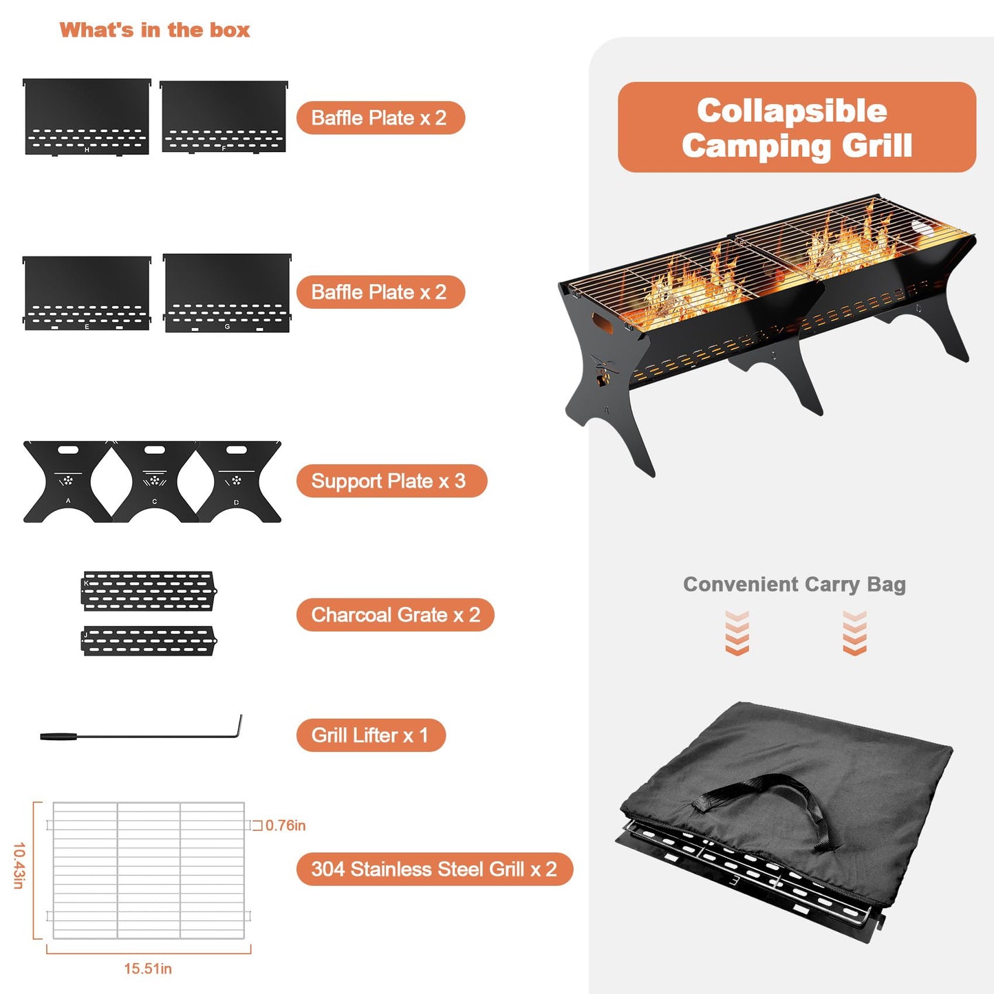 Bearfire Camping Campfire Grill 2 Packs | Portable Folding Charcoal Grills, Backpacking & BBQ Grill, Heavy Duty Firepit Grate Grill with Carry Bag for Outdoor Cooking, Bonfire, Patio, Backyard-31 Inch
