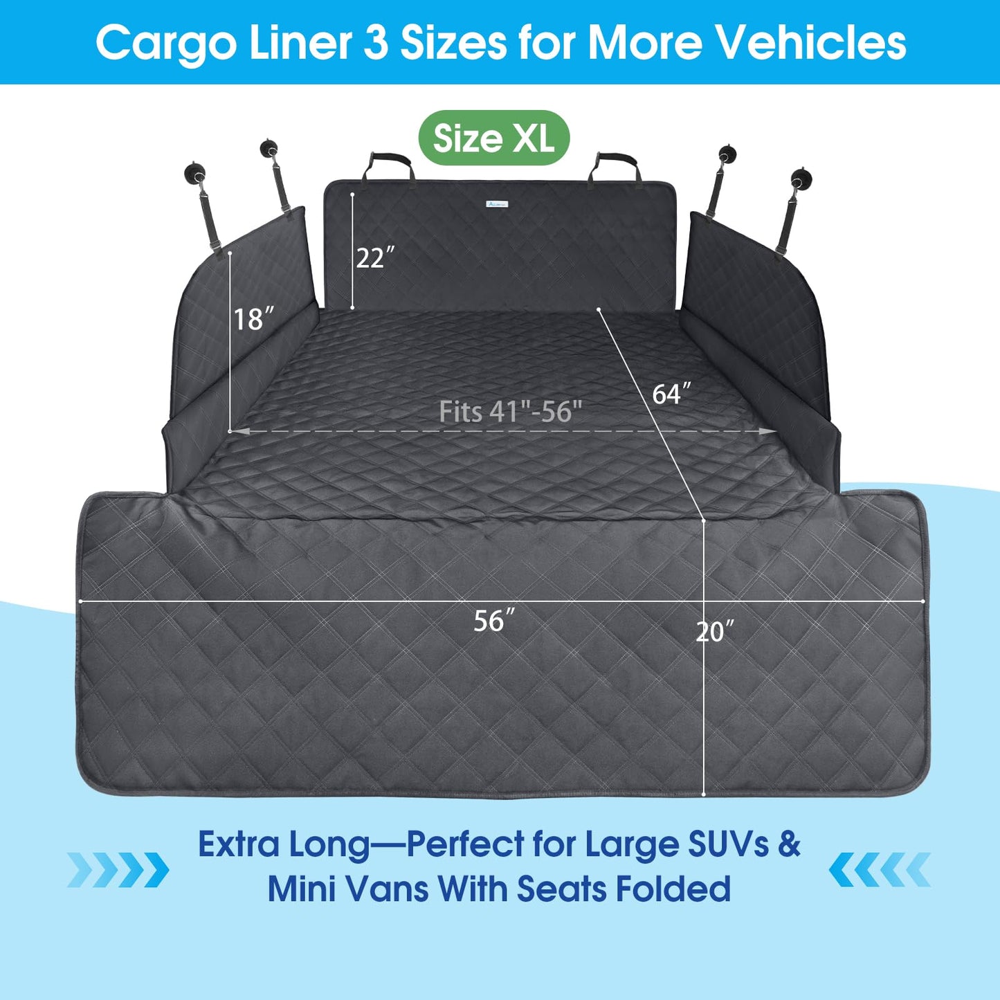 ALLANSING Extra Long SUV Cargo Liner for Dogs - Heavy-Duty 900D Oxford Waterproof Pet Cargo Protector with All-Round Protection & TPU Suction Cups, Fits Full-Size SUVs and Minivans