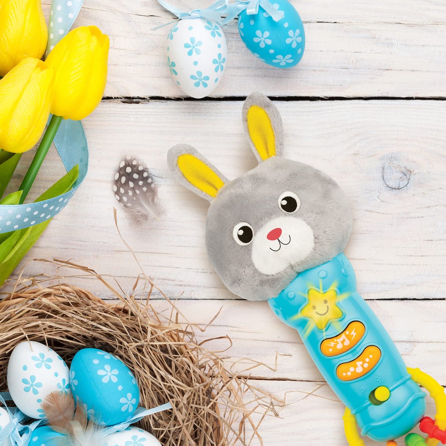 Bambiya Bunny Baby Teething Toy for 6 Months and Up - Baby Teether, Rattle & Musical Toy with Lights, Fun Sound Effects - Baby Toy Gift for Ages 6 Months and Up