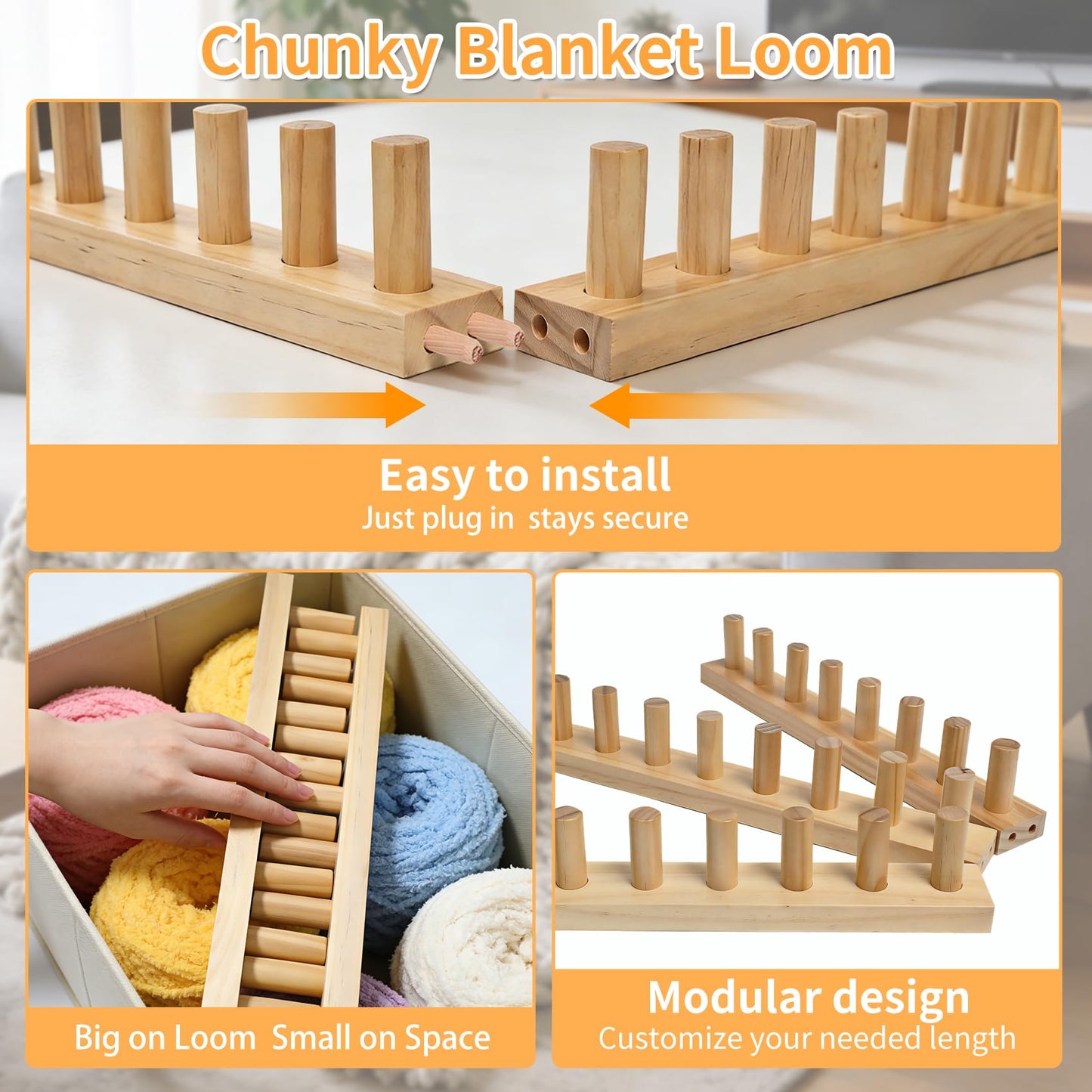 ๐๐๐ฌ 60" Chunky Yarn Loom, Adjustable Looms for Chunky Blankets, Premium Wood with Tool-Free Assembly, Beginner Friendly Hand Knitting Kit for DIY Blankets and Thoughtful Gift Making