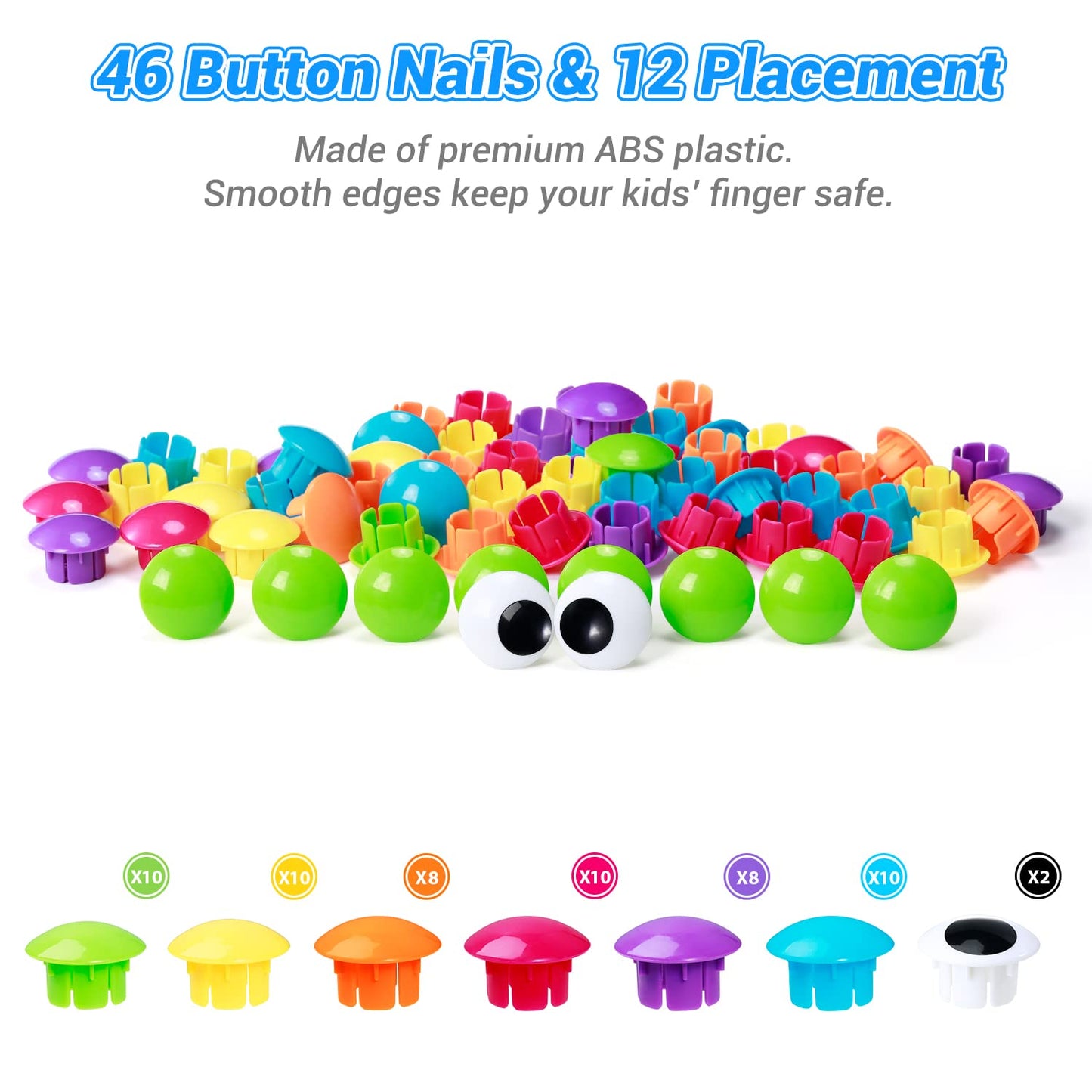 Geekper 68PCS Button Art Toys for Toddlers Color Matching Mosaic Pegboard, Early Learning Educational Toys for 3, 4, 5, 6 Year Old Kids Boys and Girls Easter Gifts, 10 Pictures and 58 Buttons
