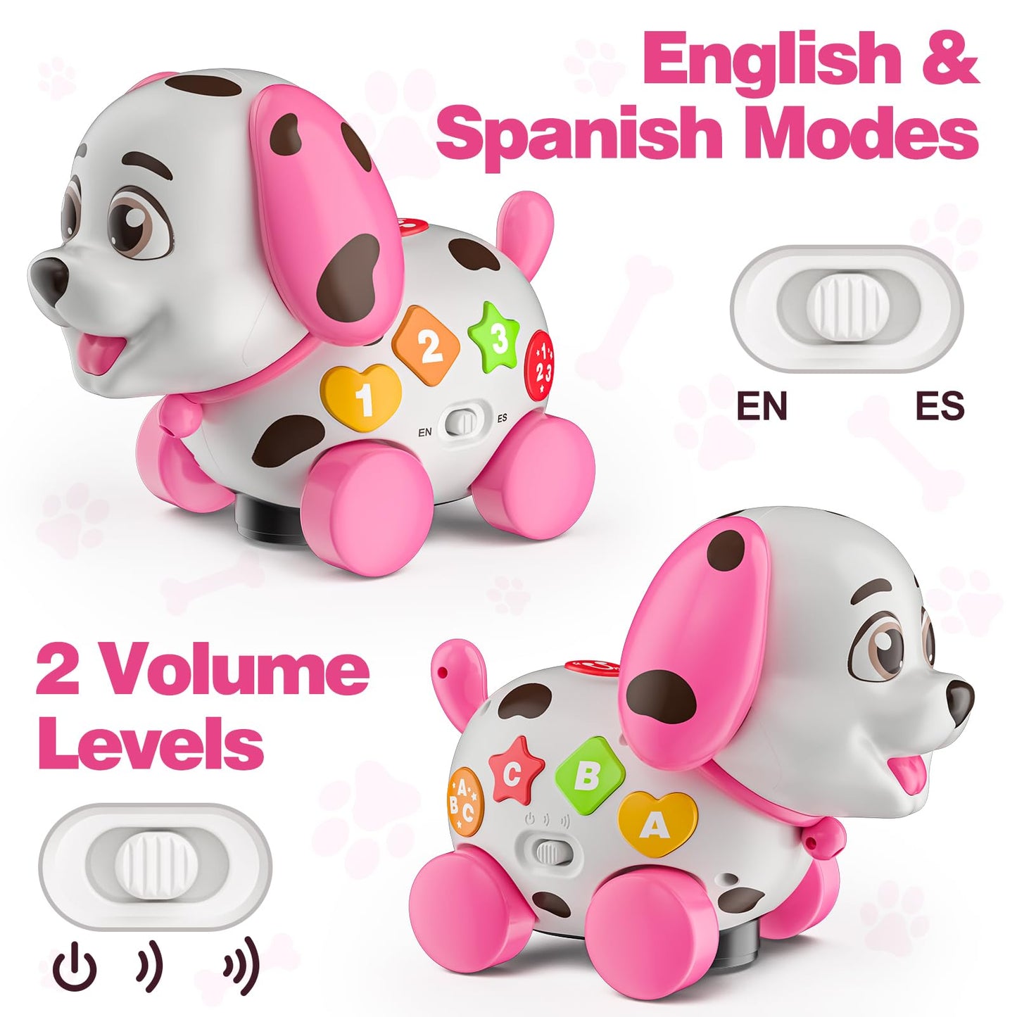 Musical Baby Toys 6-12 Months, 1st Birthday Girl Gifts for One Year Old, 6 7 8 9 10 12-18 Months Toy for Baby Gift, Bilingual Crawling Walking Puppy Toy for 1 Year Old, ABC,123s, Music