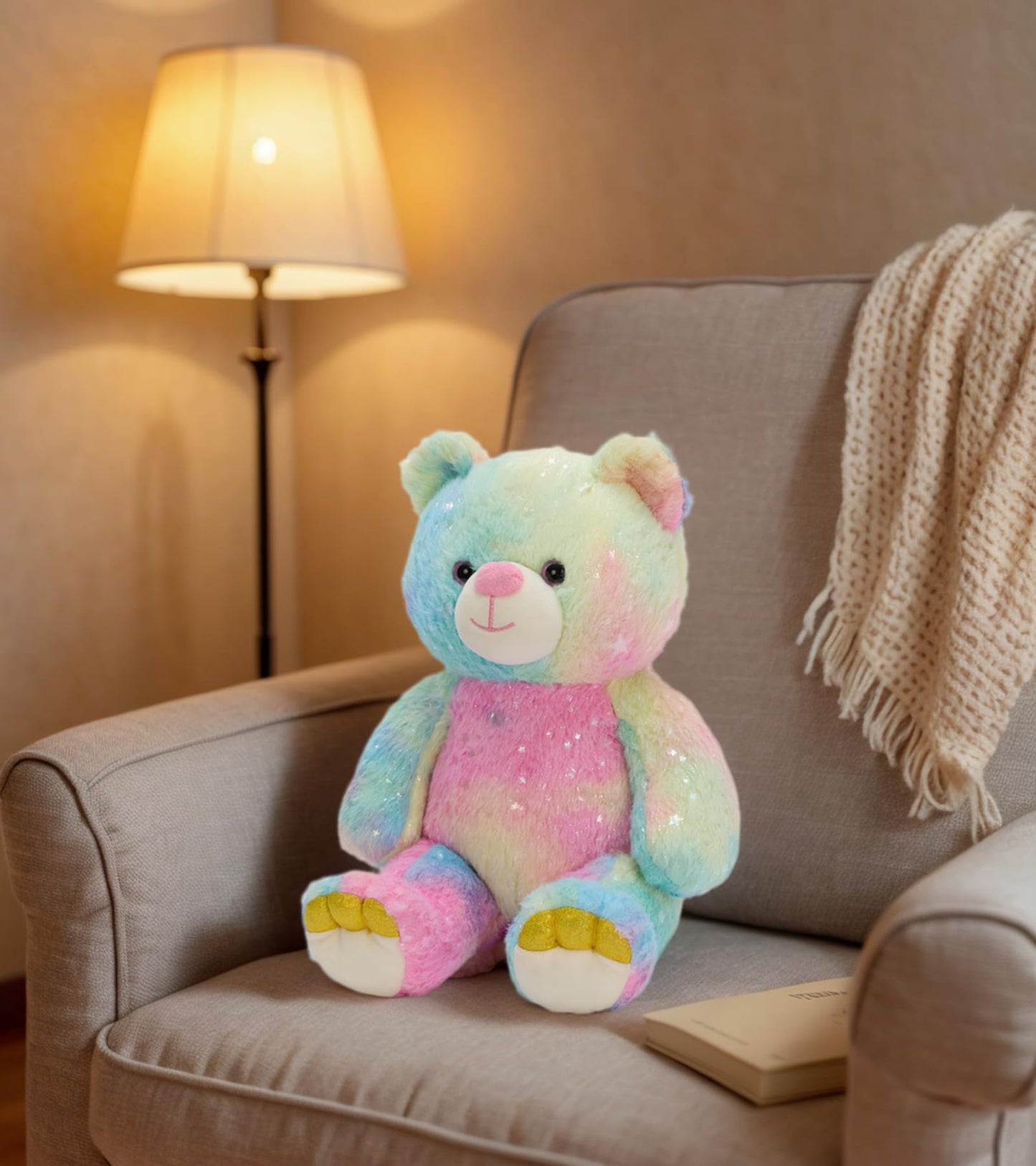 Tezituor Rainbow Teddy Bear Stuffed Animal,13.78in Cute Bear Plush Toys, Cozy Bears Plushies,Stuffies for Girlfriend, Kids Valentineās Day,Christmas,Birthday Gifts,Huggable Medium Size(Rainbow)