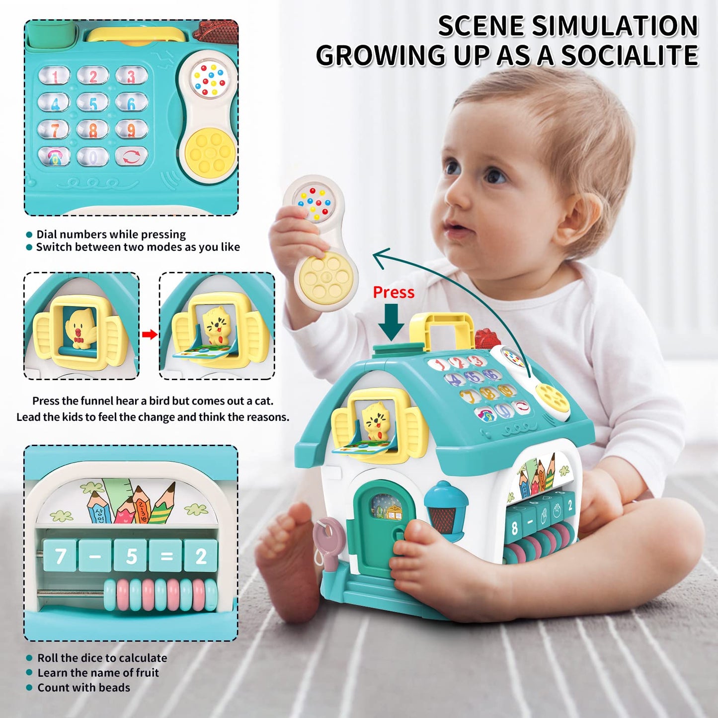 Ming You Toys for 1 Year Old Boys Gifts, 8 in 1 Functional Musical House Educational Baby Toys 12-18 Months Montessori Toy for One Year Old Boy Birthday Gifts