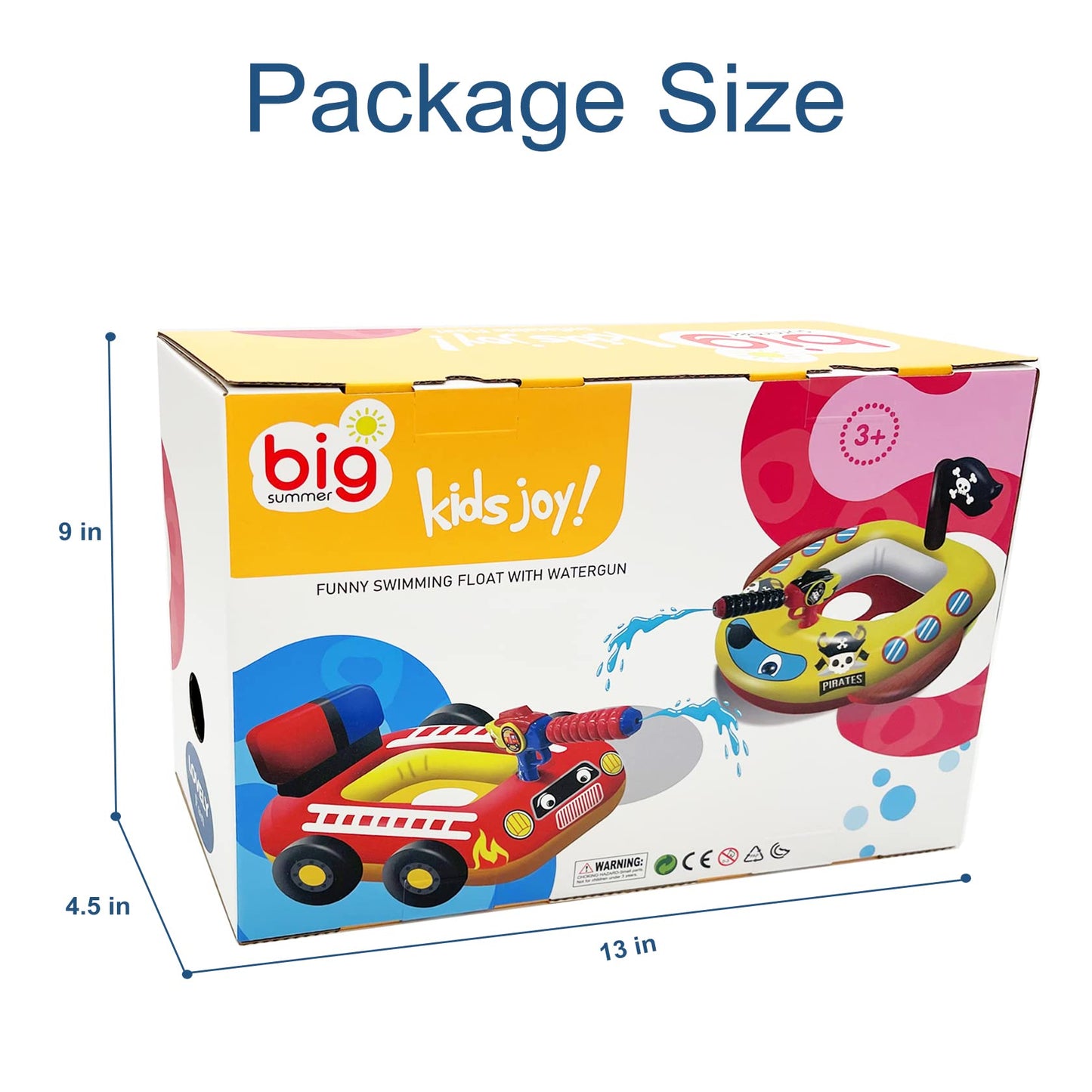 2 Pack Inflatable Kids Pool Floats with Water Gun, Pool Toys for Kids Ages 4-8, Blow Up Toddler Pool Floats, Swimming Pool Game Toys, Fire Truck and Pirate Ship Floaties for Boys Girls and Child