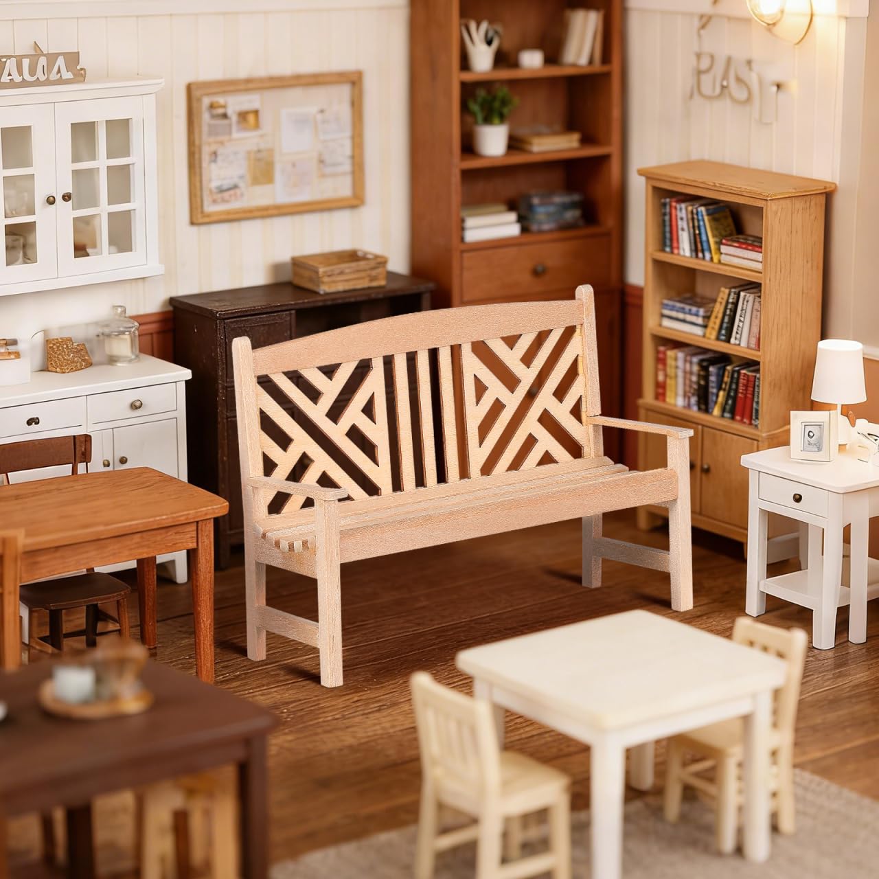 NUOBESTY Dollhouse Bench 1:12 Scale Miniature Bench, Unfinished Wood DIY Paintable Double Seat Mini Furniture for Dollhouse Garden Park Patio Fairy Garden Scene Accessory Craft Decor