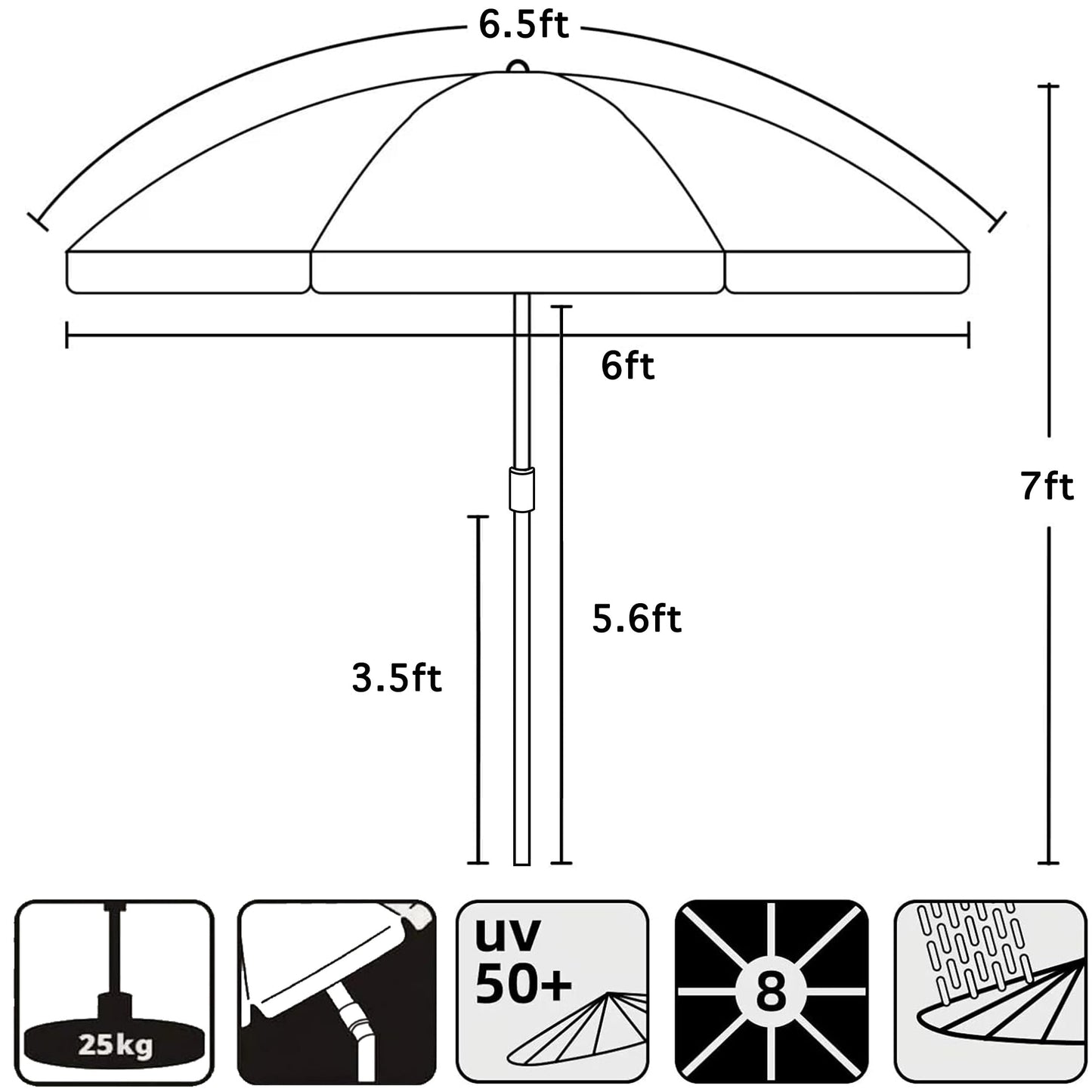 AMMSUN Patio Umbrella, 6.5 ft Outdoor Table Umbrella with Tilt Steel Pole, UPF50+ Protection, Great for Outdoor Garden Backyard, Maroon