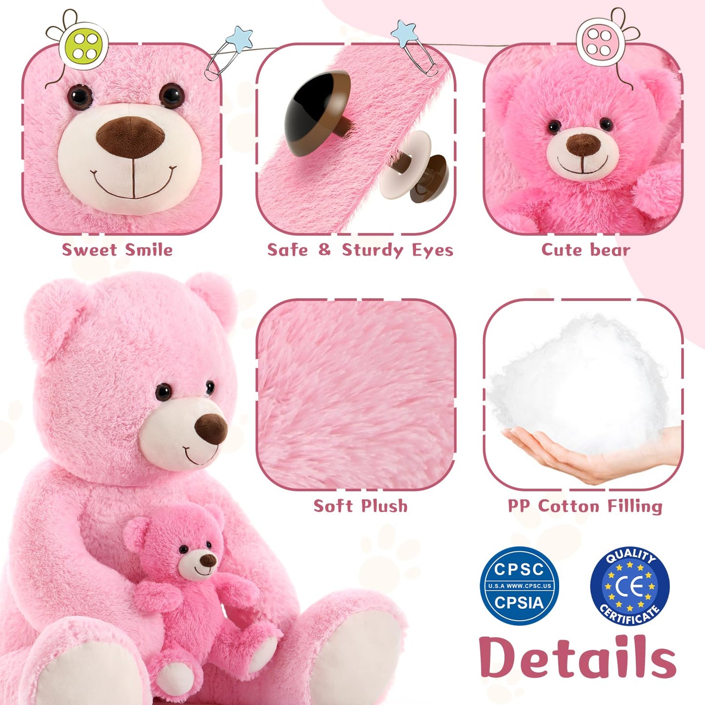 MorisMos Giant Teddy Bear Stuffed Animal Hugging Plush Toys Duo,43" Big Mama Baby Stuffed Teddy Bear Toys for Kid Girl Boy Mom, 4ft Large Stuffed Animals Gift for Birthday Baby Shower Decor Christmas