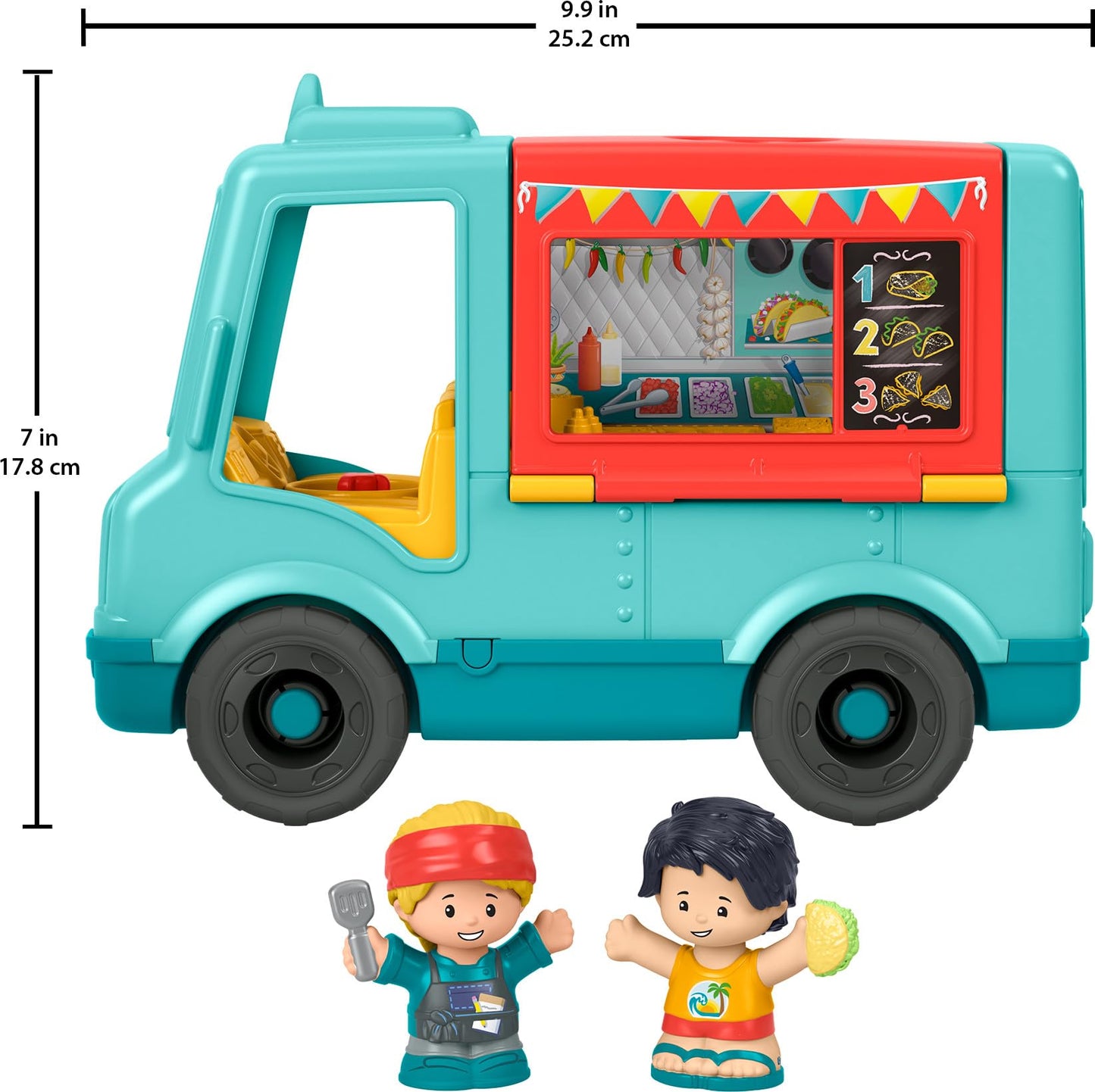 Fisher-Price Little People Musical Toddler Toy Serve It Up Food Truck Vehicle with 2 Figures for Pretend Play Kids Ages 1+ Years