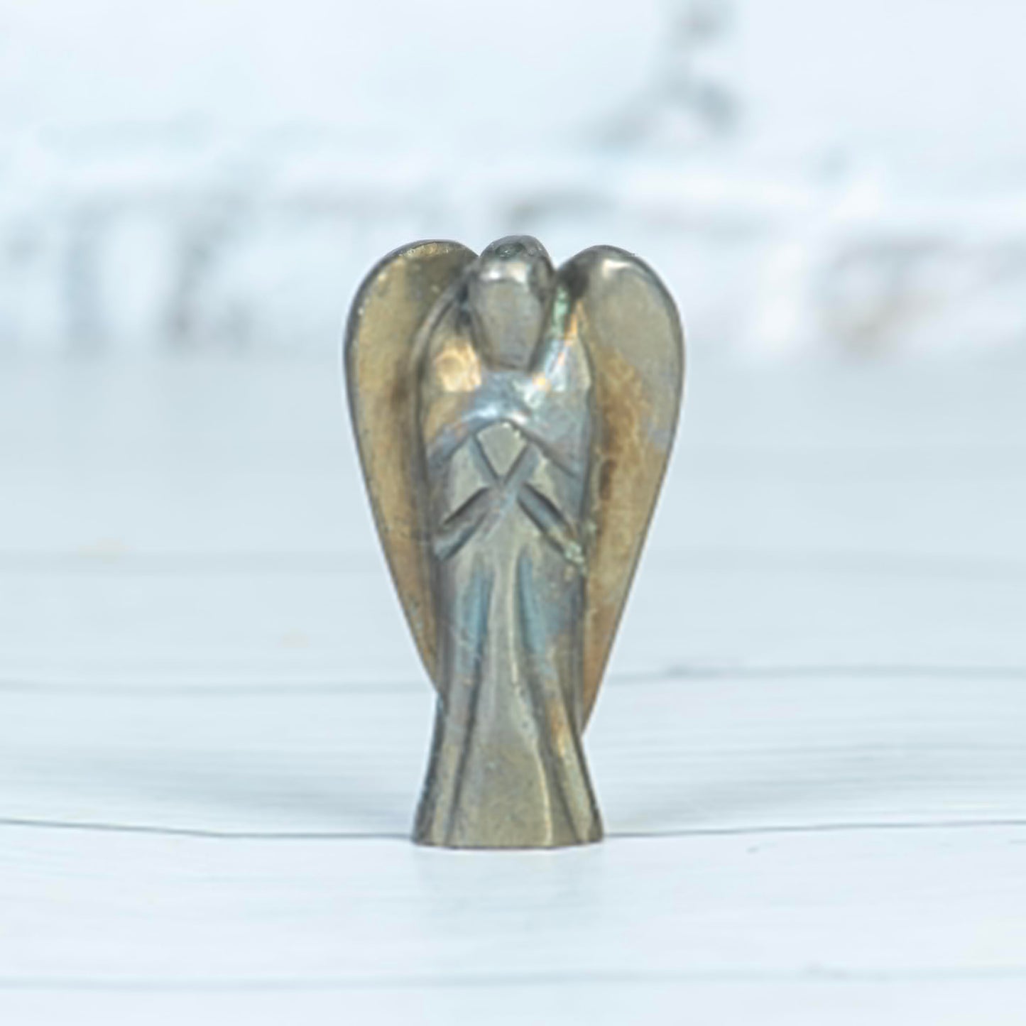 Golden Pyrite Gemstone Guardian Angel Healing Crystal, Hand Carved Pocket Angel Figurine-Crystals for Positive Energy, Handmade Mini Statue for Love, Peace & Healing, Natural Gemstone Healing Figurine