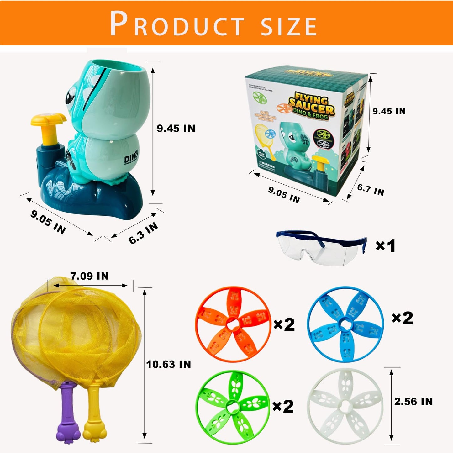 Dinosaur Flying Disc Launcher Toy β Kids Outdoor Toys for Boys & Girls Ages 3-8, Fun Press & Launch Game with 8 Discs & Catch Net, Active Yard Toys & Outside Play Toys