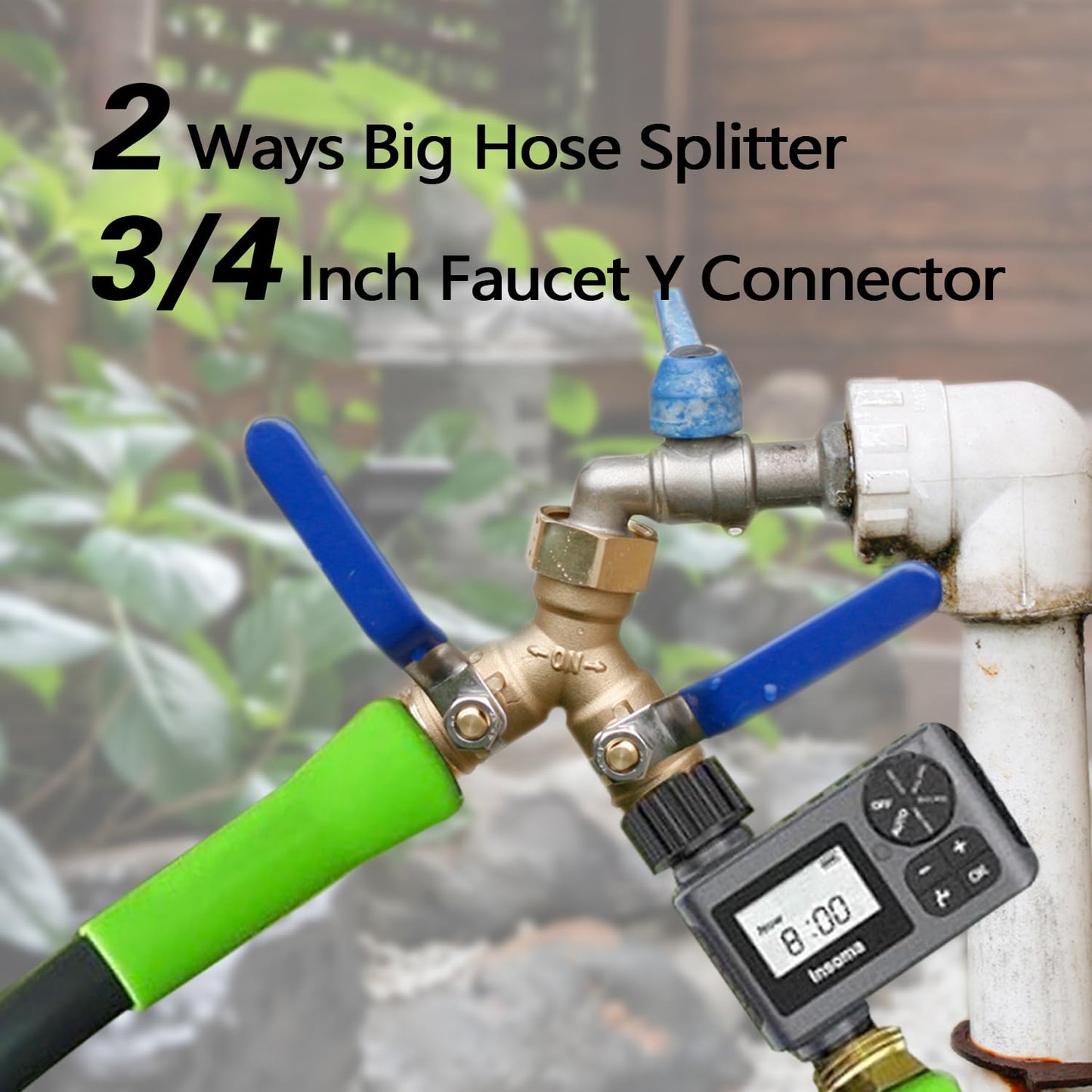 BH Water Hose Splitter 2 Way Heavy Duty,3/4" Water Spigot Splitter High Flow Spigot Brass Garden Hose Splitter with Stainless Steel Handle for Outdoor Faucet, Lawn, Garden Irrigation & Car Washing