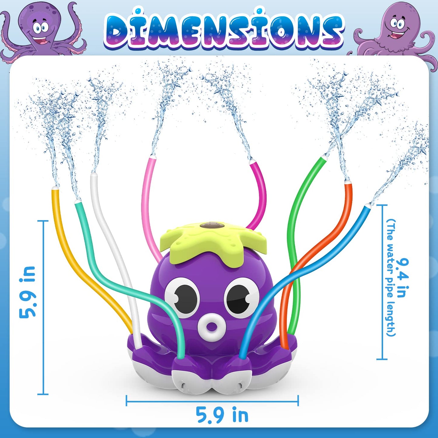SAMTOP Outdoor Water Spray Sprinkler for Kids and Toddlers, Summer Outside Toys Backyard Games with 8 Wiggle Tubes, Attaches to Garden Hose Splashing Fun Toys for 3 4 5 6 7 8 Year Old Boys Girls Gifts