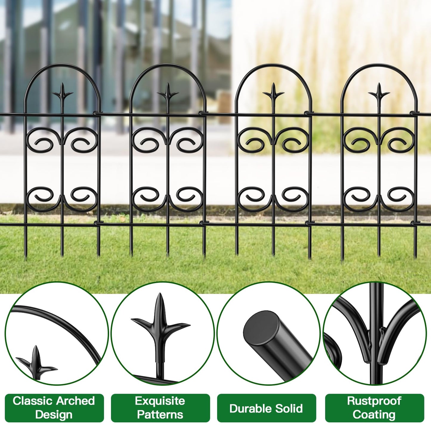 AMAGABELI 8 Panels 32in(H)ร10ft(L) Decorative Garden Fence No Dig Rustproof Metal Pre-Linking Fence Panels Garden Edging Border Animal Barrier Fencing for Flower Beds Yard Patio Outdoor Decor Black