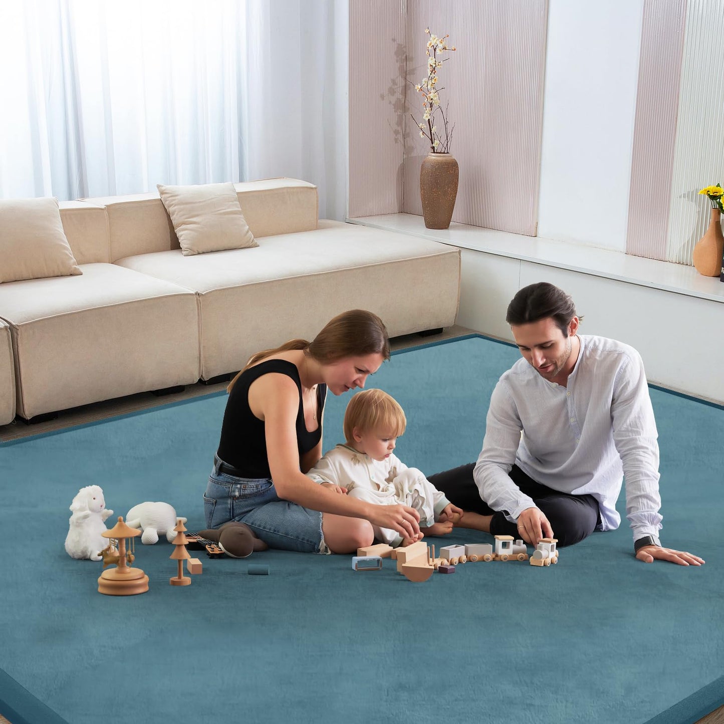 ILPEOD Baby Play Mat 1.2" Thick Memory Foam Nursery Rug Area Rug, 13β1β X 6β7β Yoga Mat Playmat Crawling Mat for Baby,Toddlers, Infants, Kids,Floor Mat Tatami Mat for Living Room with Non-Slip(Green)