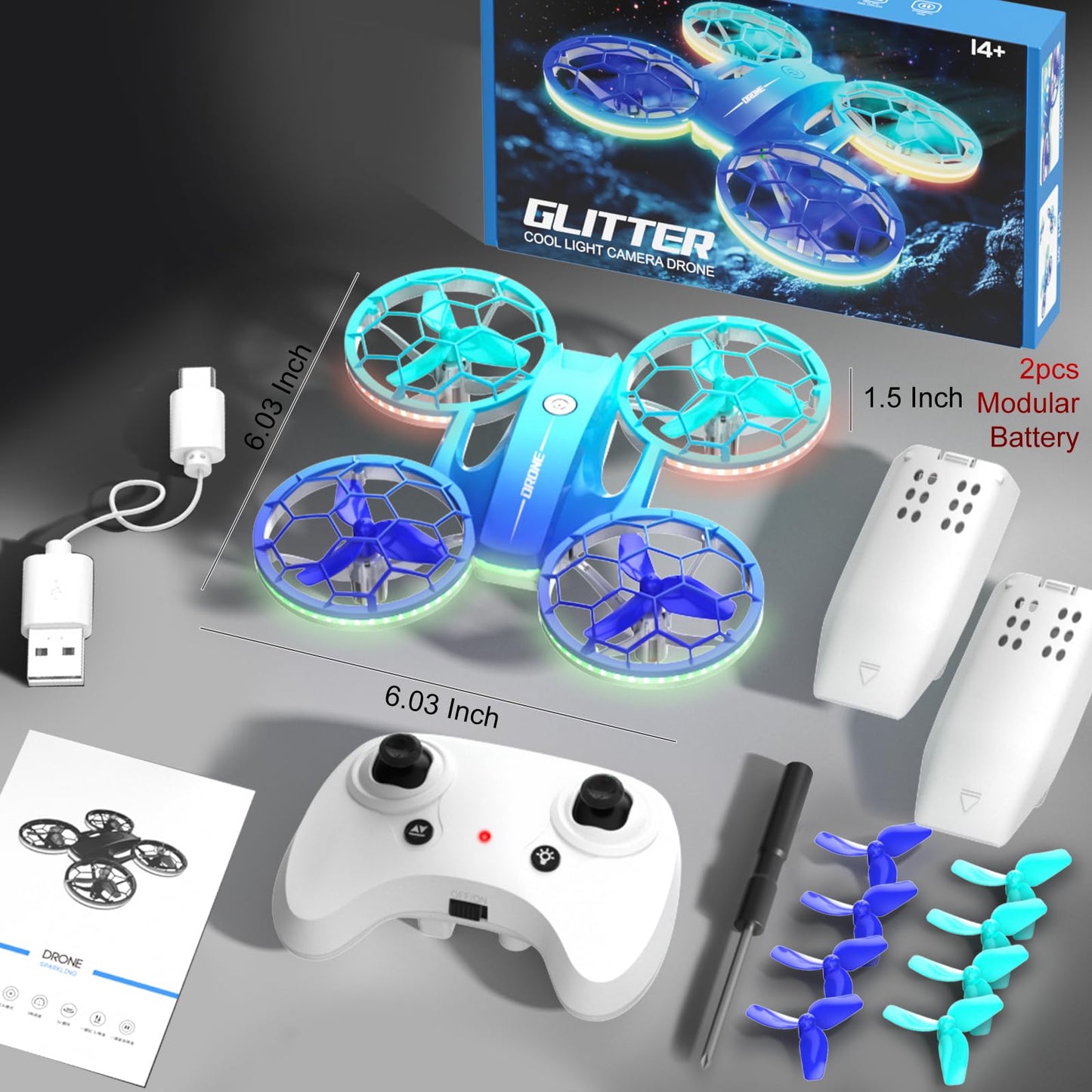 Drone for Kids and Beginners, Quadcopter Indoor Small with 2 Modular Batteries, 360° Flips, 3 Speeds, Auto Hover, LED Lights, Great Valentineās Day, Birthday Gift Toy for Boys and Girls