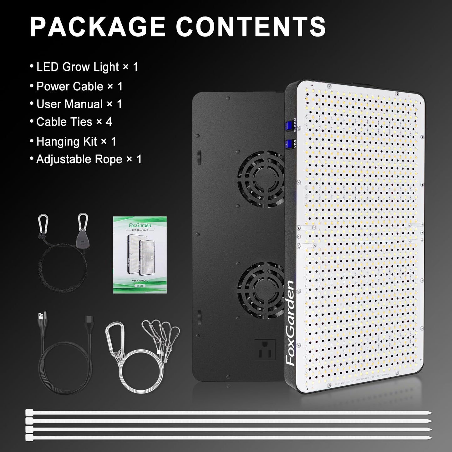 FOXGARDEN 1000W LED Full Spectrum 2×2ft Coverage Grow Light for Indoor Plants, 680PCS LEDs, Dual Built-in Fans, Daisy Chain Function, Veg & Bloom Dual Mode, Ideal for Seed Starting
