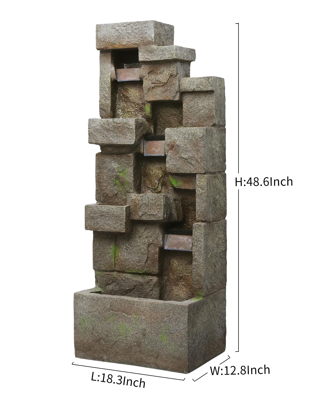 LOTCAIN 48.6" Water Fountain Outdoor Floor-Standing Garden Fountains with LED Lights 3 Tier Modern Waterfall Fountain Decor Rock Fountain for Patio Garden Yard Backyard Porch Home Art Decor, Yellow