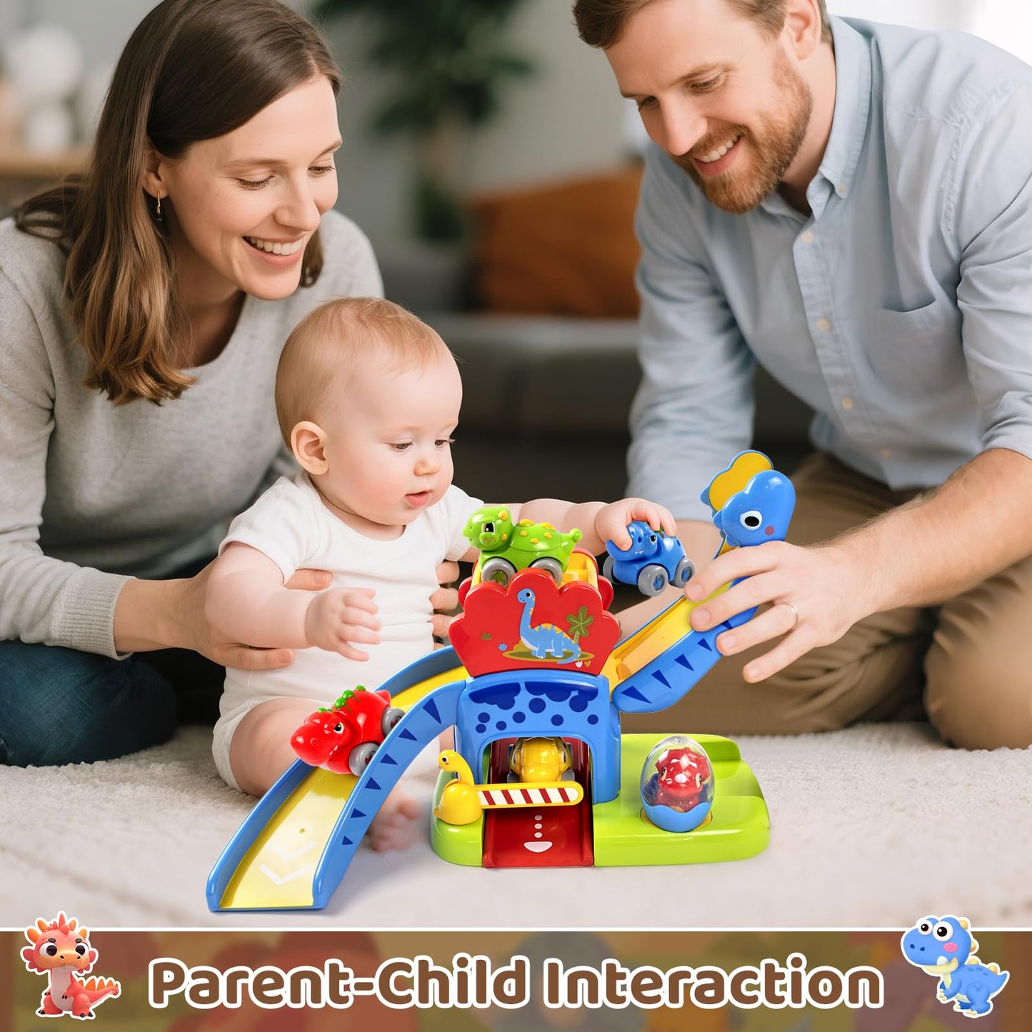Marstone Toddler Toys 1 2 Year Old Boy Gifts: Dinosaur Slide with 4 Animal Cars Educational Baby Toys 12-18 Months, First 1st Birthday Gifts for Kids, Girls, Push Car Race Track for Toddlers 1-3